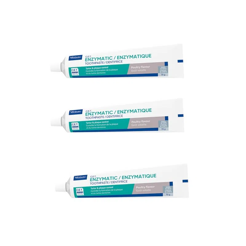 Virbac C.E.T. Enzymatic Toothpaste for Animals | Paquete Triple | 3 x 70 g | Pasta dentífrica con sabor a ave para perros y gatos | Para usar con un cepillo de dientes apto para animales