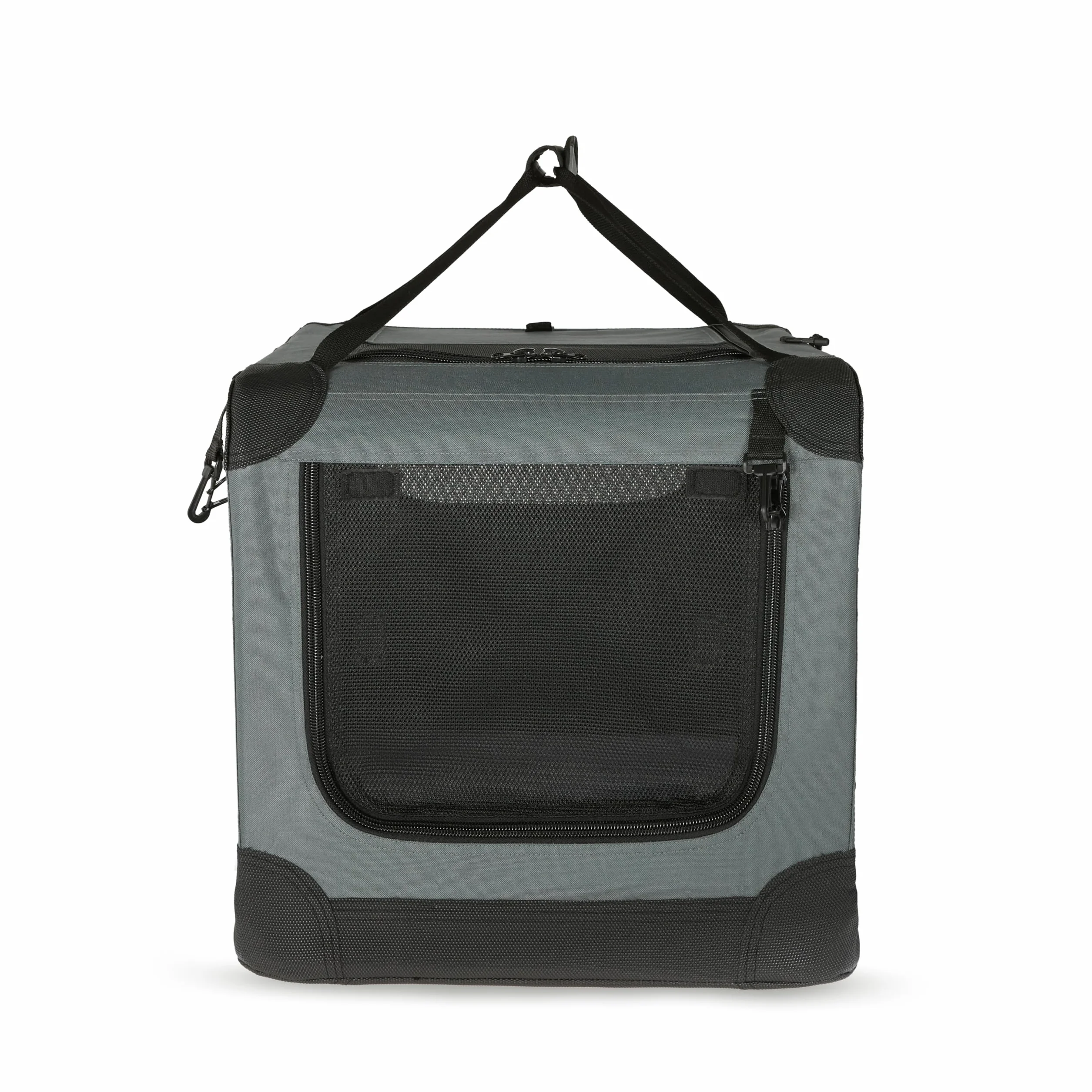 Amazon Basics Transportín portátil plegable de 4 puertas para perros y gatos, Gris, M 76 cm x 54 cm x 54 cm