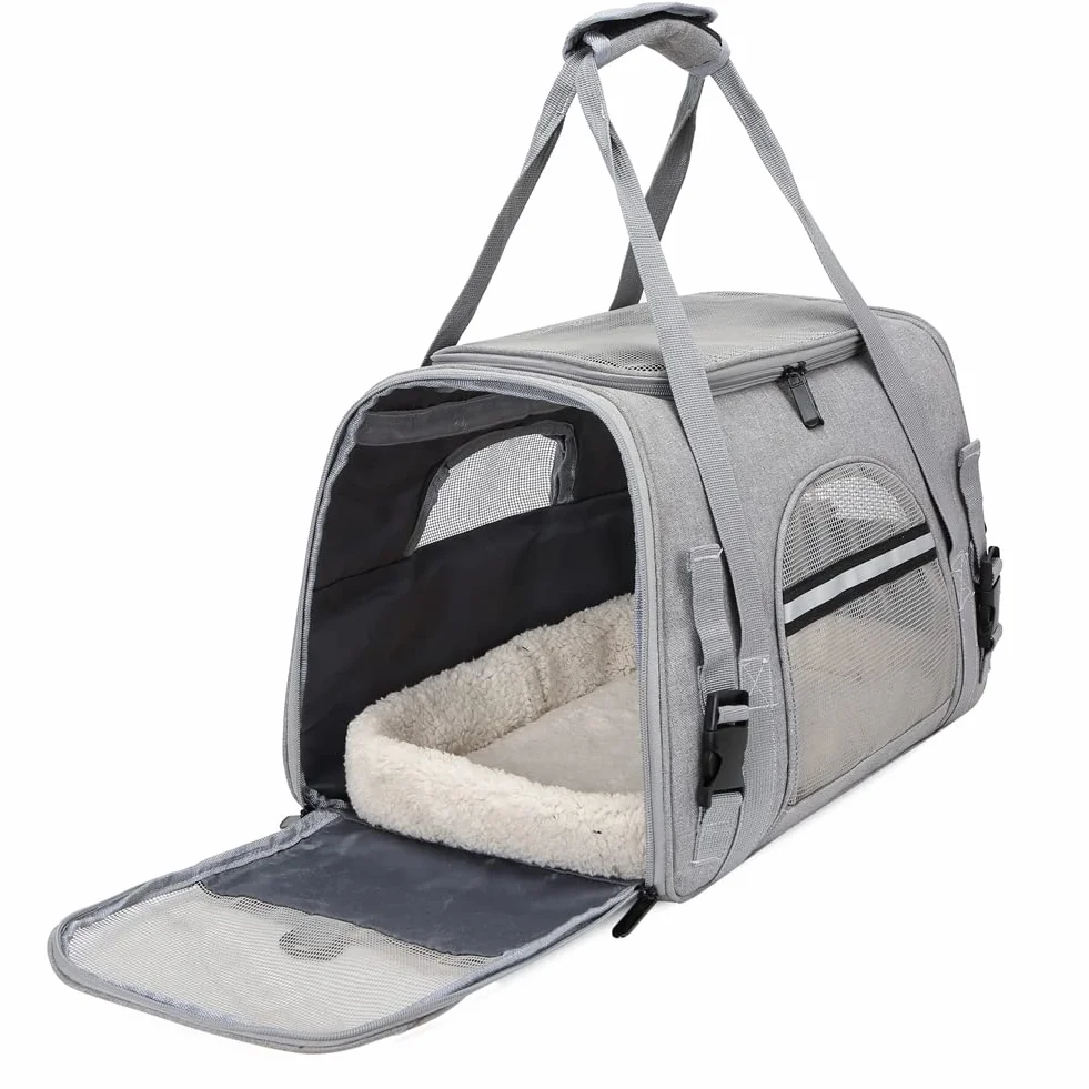 Transportín Gato Perro, Bolsa de Transporte Plegable para Mascota de Viaje Portátil y Transpirable con Correa Interior de Seguridad