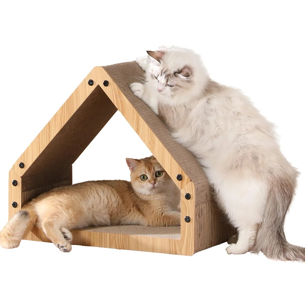 FUKUMARU Rascador para Gatos, Extra Larga 42 cm Rascador de cartón en Forma de casa para Gatos, Resistente Tabla rascadora para Gatos Hecha de Papel Corrugado, Grande