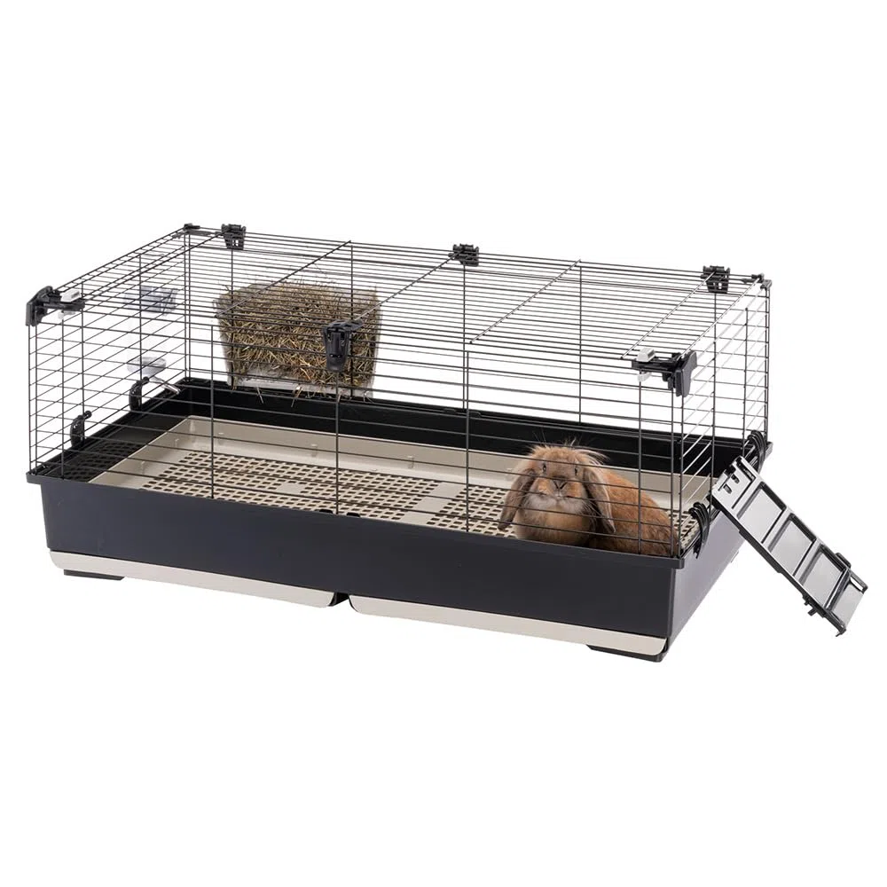 Ferplast Jaula Conejos TOMMY 100 - Espaciosa, Techo Abatible, Puerta-Escalera, Fácil Limpieza con Rejilla Higiénica - Accesorios Incluidos, Conectable a Metrò - 99.5 x 53 x h 48 cm