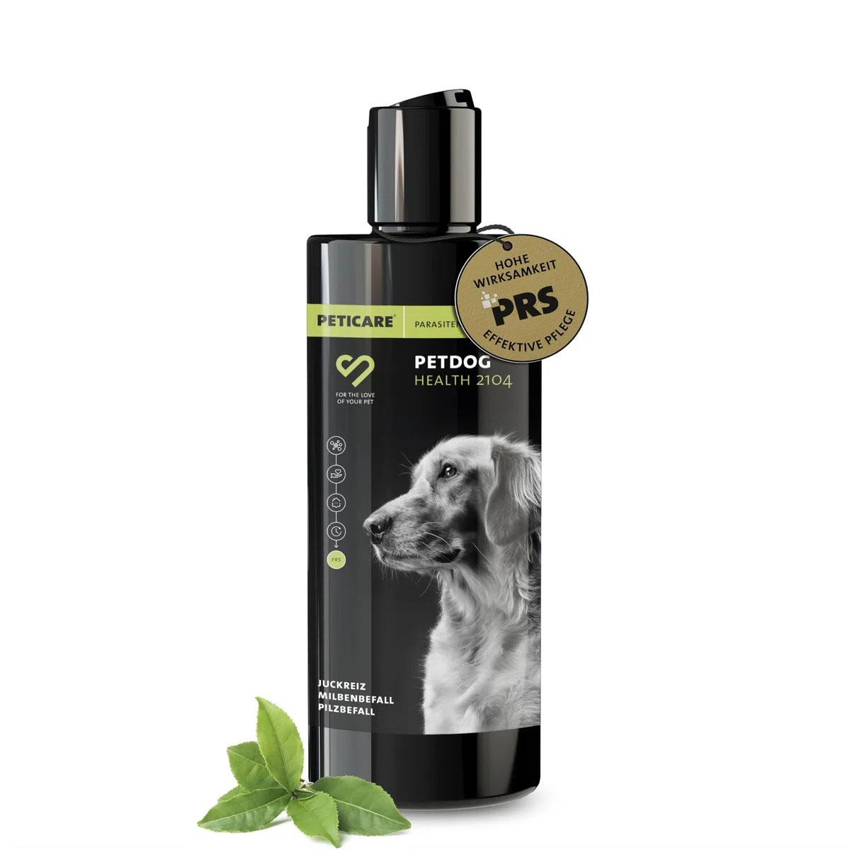 Peticare Perro Champu contra Picor Fuerte, Anti-Pulgas y Anti-Acaros - Tratamiento para Parasitos y Repelente, Shampoo, Ingredientes eficaces - petDog Health 2104