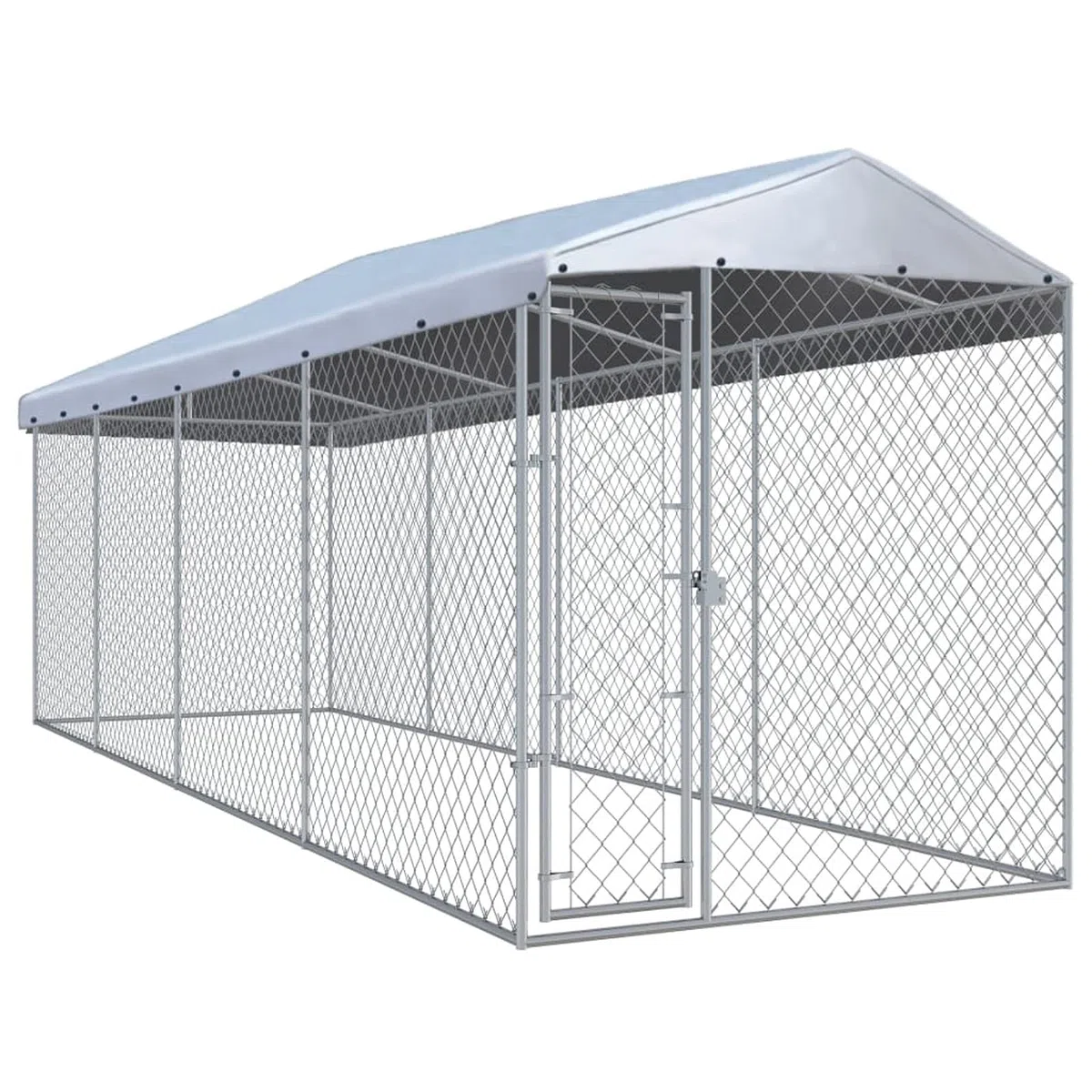 Festnjght Perrera de Exterior con Toldo Jaula para Perros Mascotas de Galvanizado con Cerradura para Jardín Patio 760x190x225 cm Plata