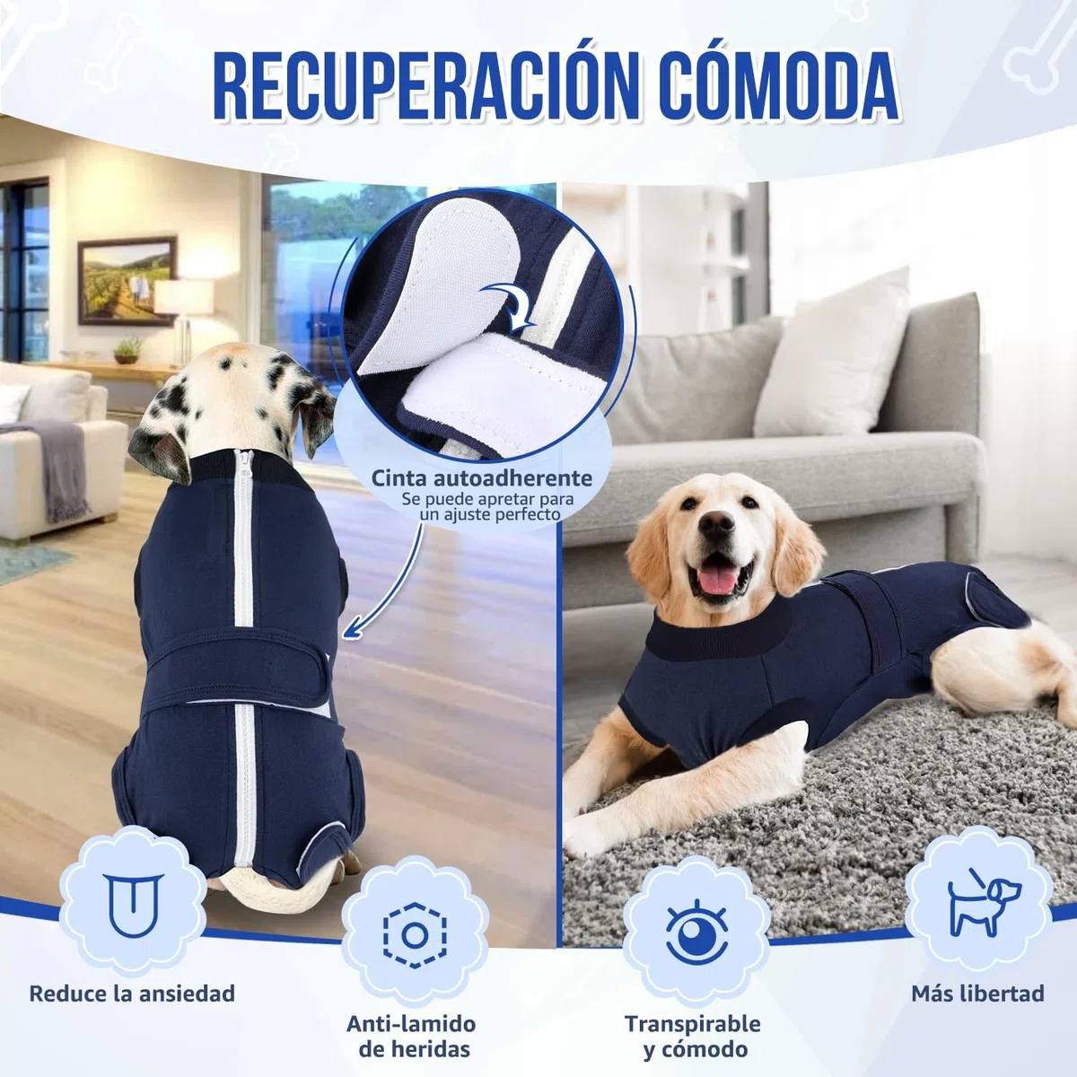 SlowTon Traje de recuperación de cirugía para Perros - Alternativa de Collar en Forma de Cono para Perros después de la cirugía con Cremallera, Camisa de recuperación Profesional para Mascotas