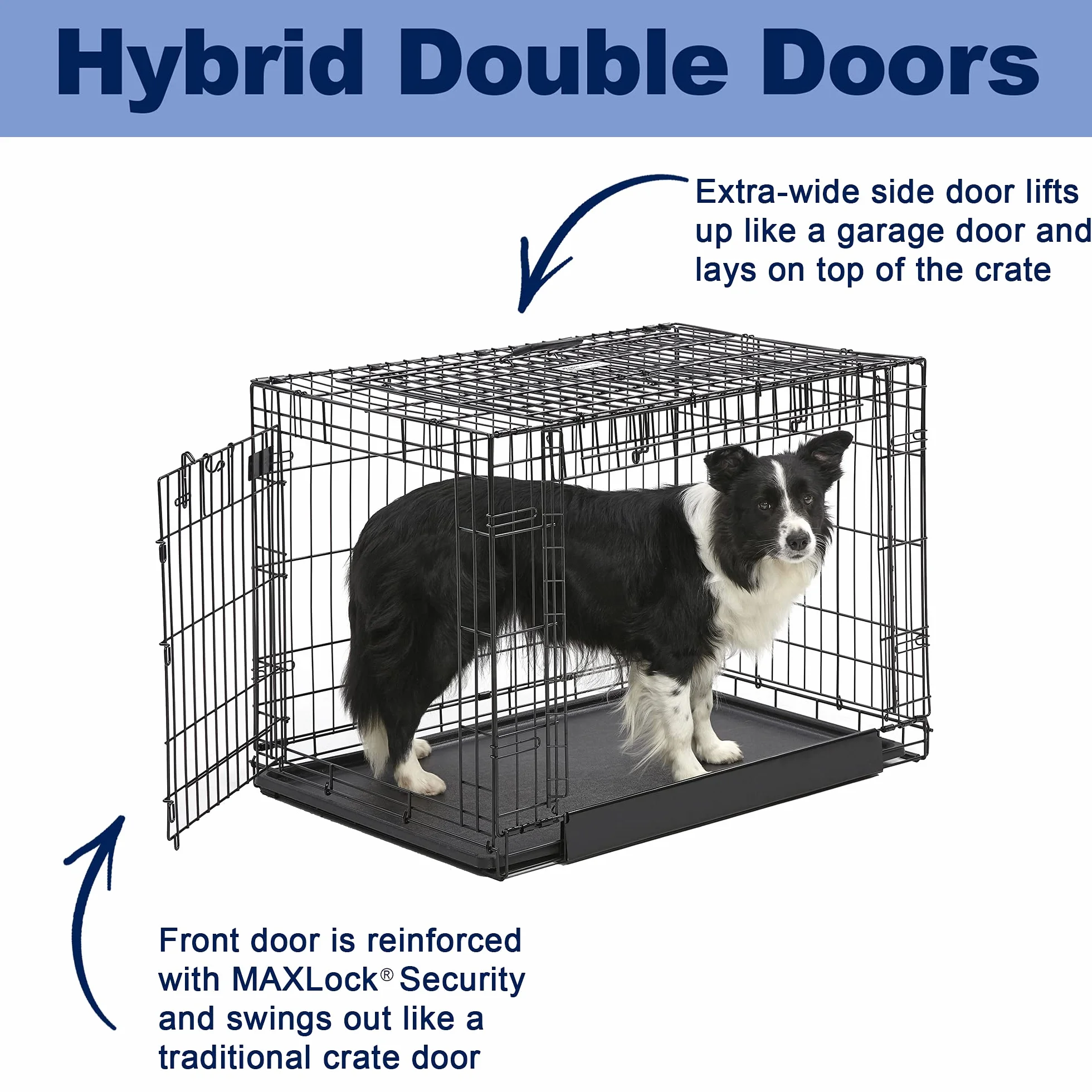 MidWest Homes for Pets Ovation - Jaula de metal plegable con doble puerta para perros, tamaño intermedio, 91 cm, puerta frontal y puerta lateral levadiza, diseño que ahorra espacio
