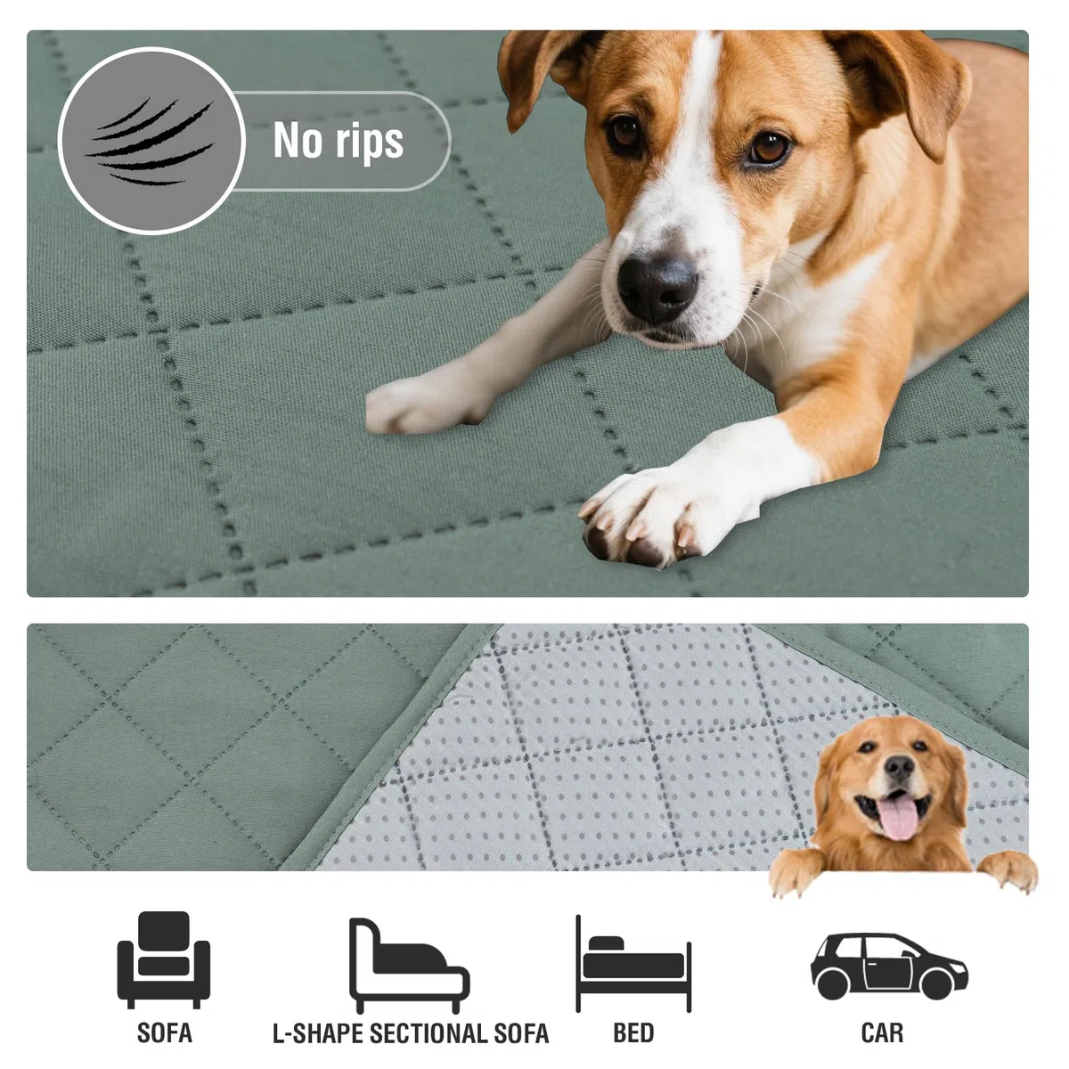 BellaHills Funda Sofá para Perros Cubre Sofá Impermeable Funda Cama Perros Antimanchas Protector Sofá Gatos Mascotas Verde 132x208cm