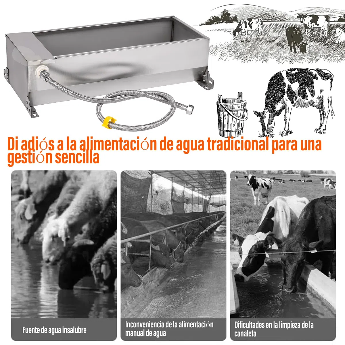 Bebedero Automático Para Caballos , Bebedero de Acero Inoxidable con VáLvula de Flotador Ajustable de 1/2 Pulgada Para Caballos, Vacas, Cerdos, Ovejas, Perros y Bebederos