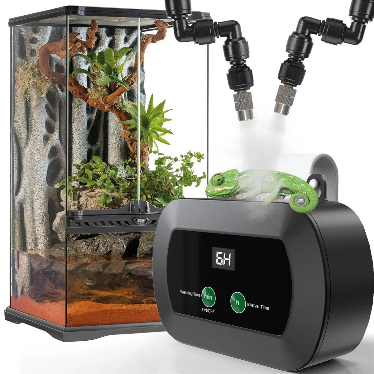 Humidificador Para Terrario - Automático De Nebulización Con Temporizador Para Terrarios,Difusor Silencioso Con Boquillas Ajustables Y Pulverización Manual Para Terrarios Y Vivarios