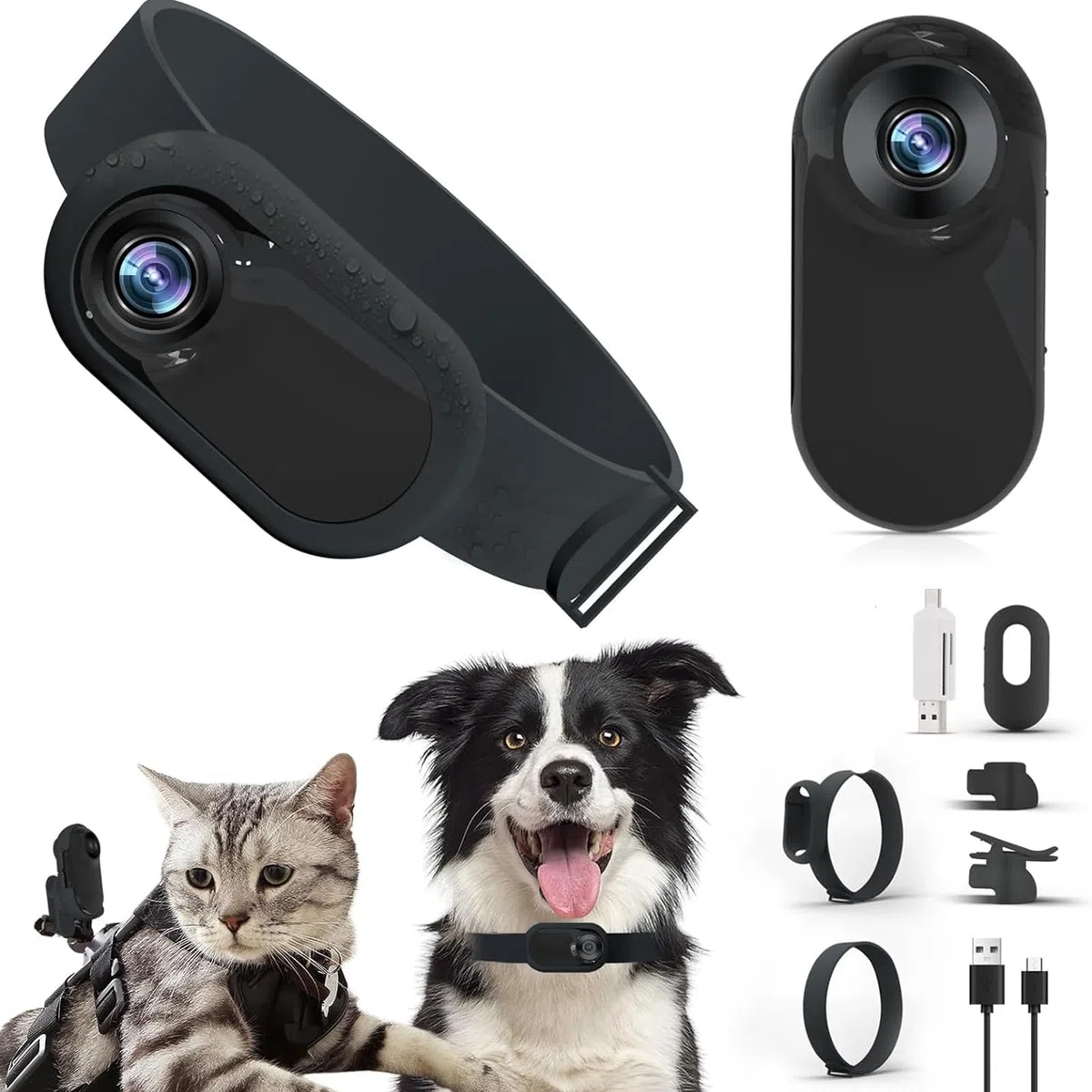 Dpofirs Cámara para Collar de Mascotas, Cámara para Collar de Gato con Pantalla LCD de 0,96 Pulgadas, Cámara Inteligente para Perros 360, Cámara de Acción Deportiva para Mascotas Gran