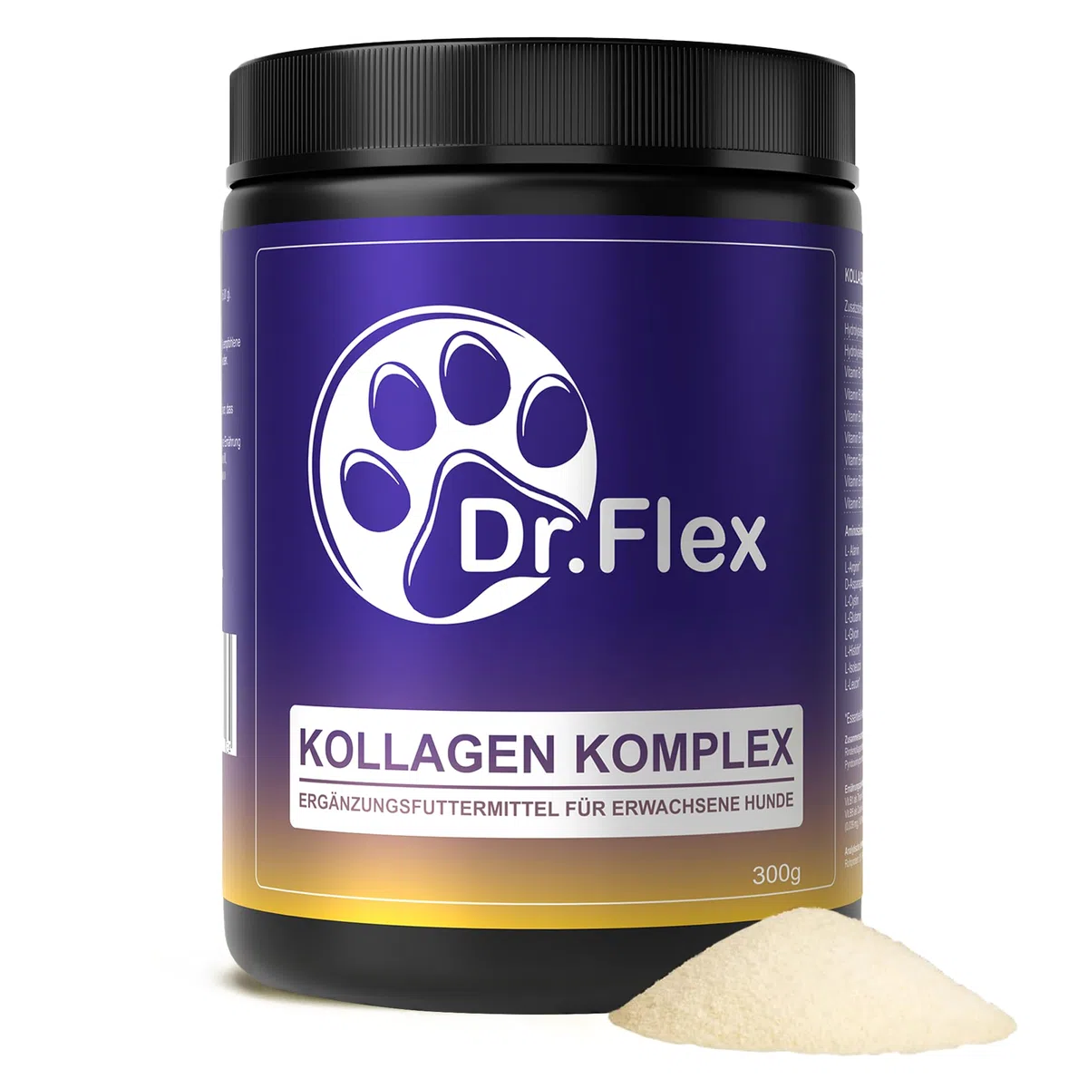 Dr. Flex colágeno para Perros 300 g - colágeno hidrolizado Tipo I II III bovino y Marino en Polvo para articulaciones Perro y Movilidad Complejo vitaminas Grupo B Perros Apoyo digestión Perro