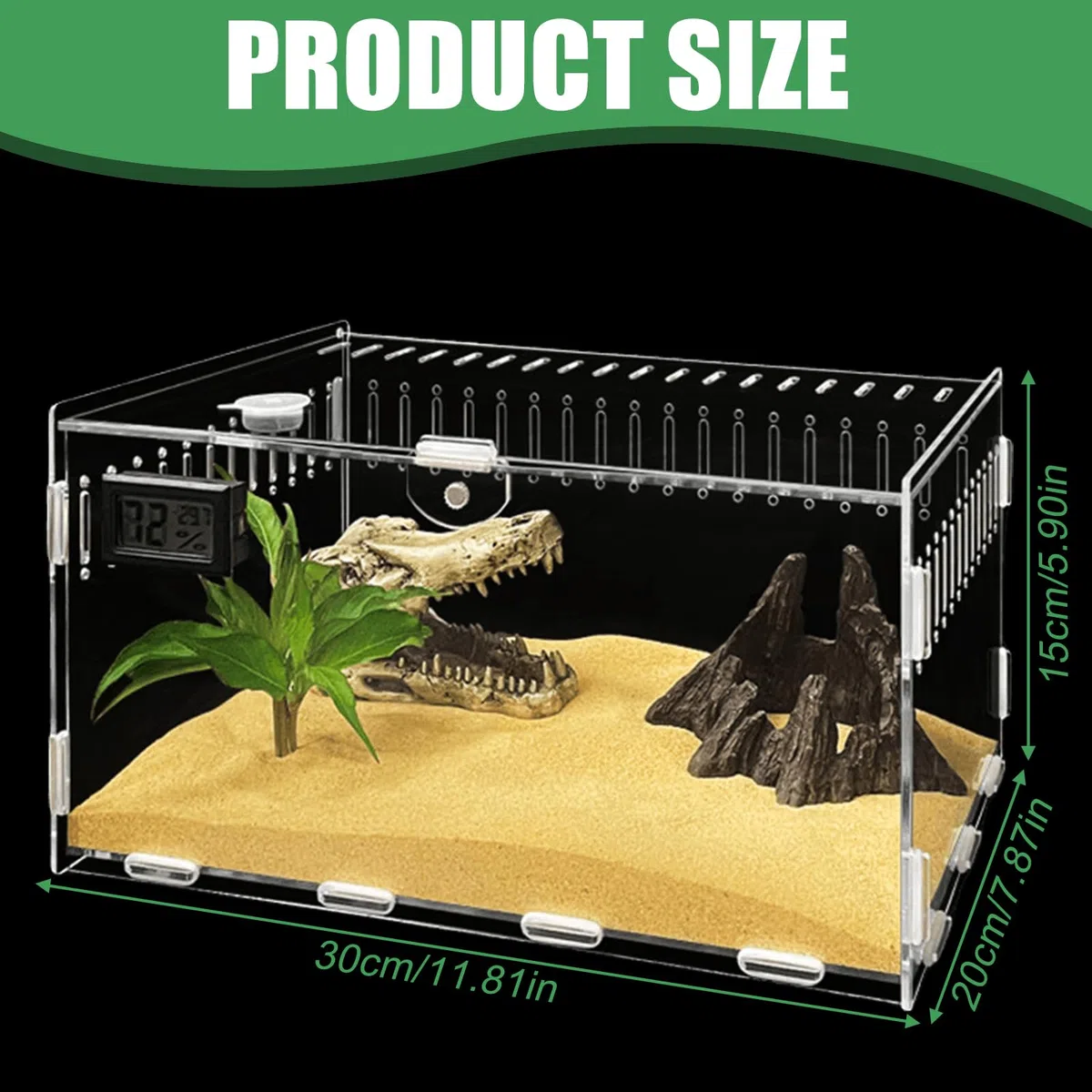 Terrario Acrílico para Caracoles - Alimentador para Reptiles 30x20x15 cm, Contenedor Acrílico Transparente para Caracoles y Arañas