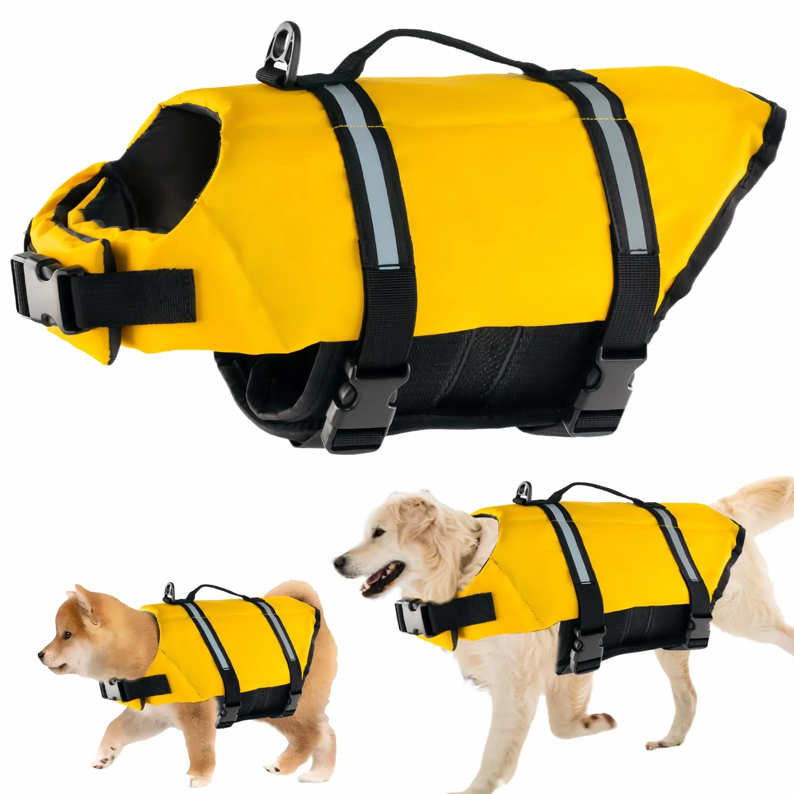 Chaleco Salvavidas para Perros, FainFun Chaleco Flotador para Perros Grandes Pequeños Medianos Naranja, Que Nadan en el Agua (Amarillo, Large)