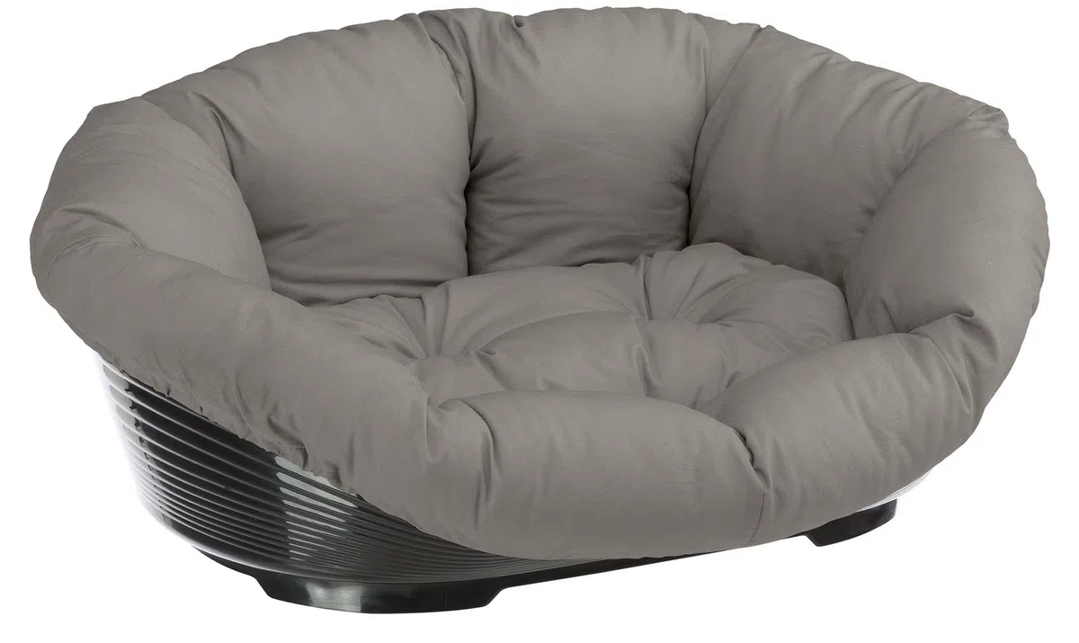 Ferplast 70228099 Cama de Plástico para Perros y Gatos con Revestimiento Acolchado Sofa 8, Cesta para Animales, Cómodo Apoyo para El Mentón, Cojín de Algodón Incluido, 85 x 62 x 28,5 Cm Gris