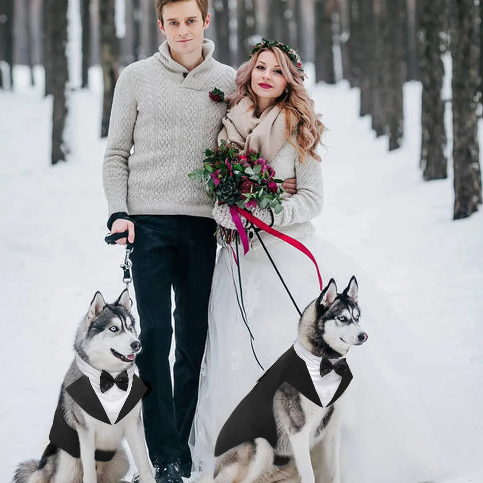 Kuoser Traje de Esmoquin y Bandana para Perro Abrigo Ropa Formal para Mascotas con Pajarita Desmontable Disfraz de Cachorro Camisa para Boda Fiesta de Cumpleaños de Halloween(XS-XXL)