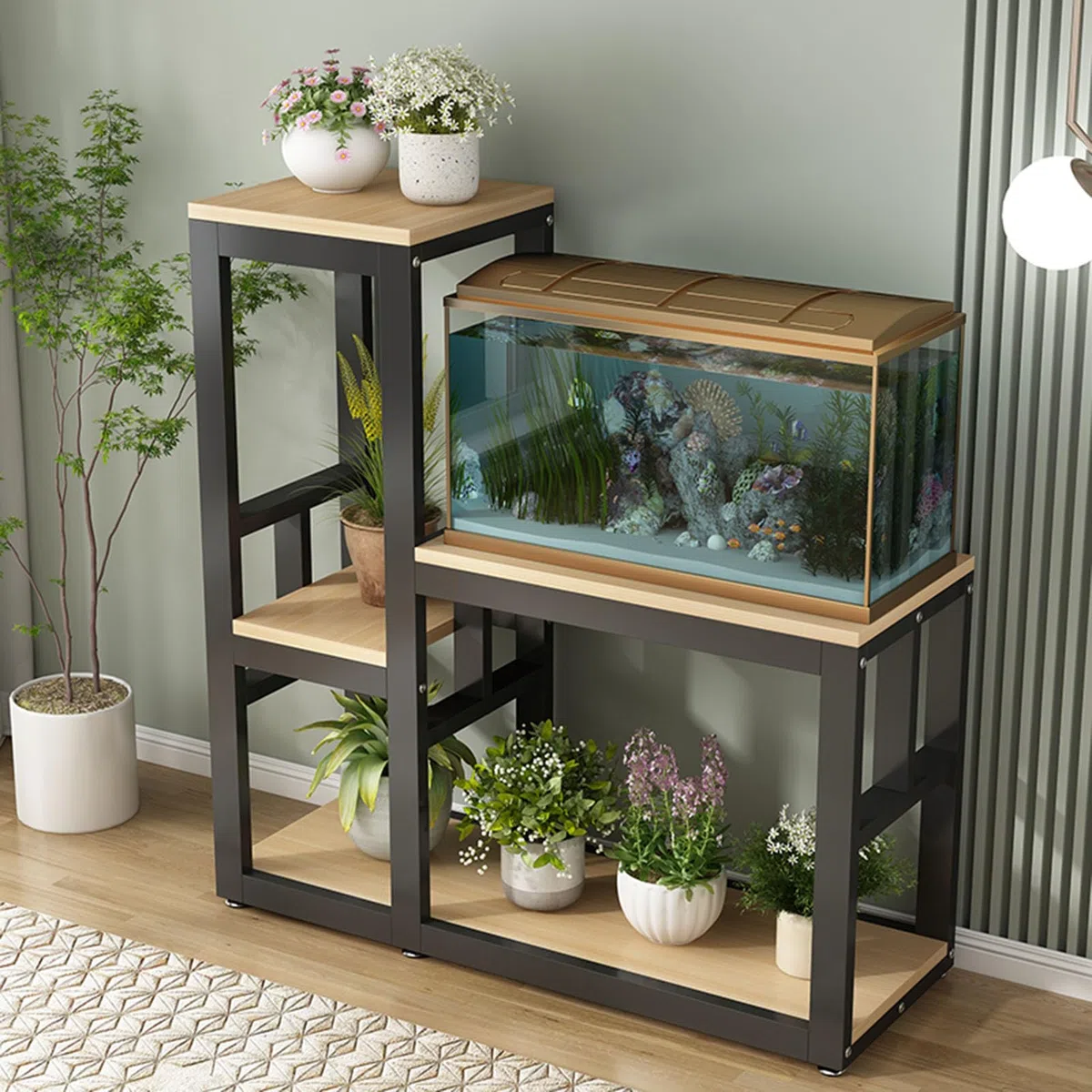 Soporte Para Acuario，estante De Almacenamiento de Hierro Forjado de Doble Capa Para Acuario，mesa Resistente Para Terrario Criador de Reptiles Y Tortugas Ideal Para El Hogar Y La Oficina
