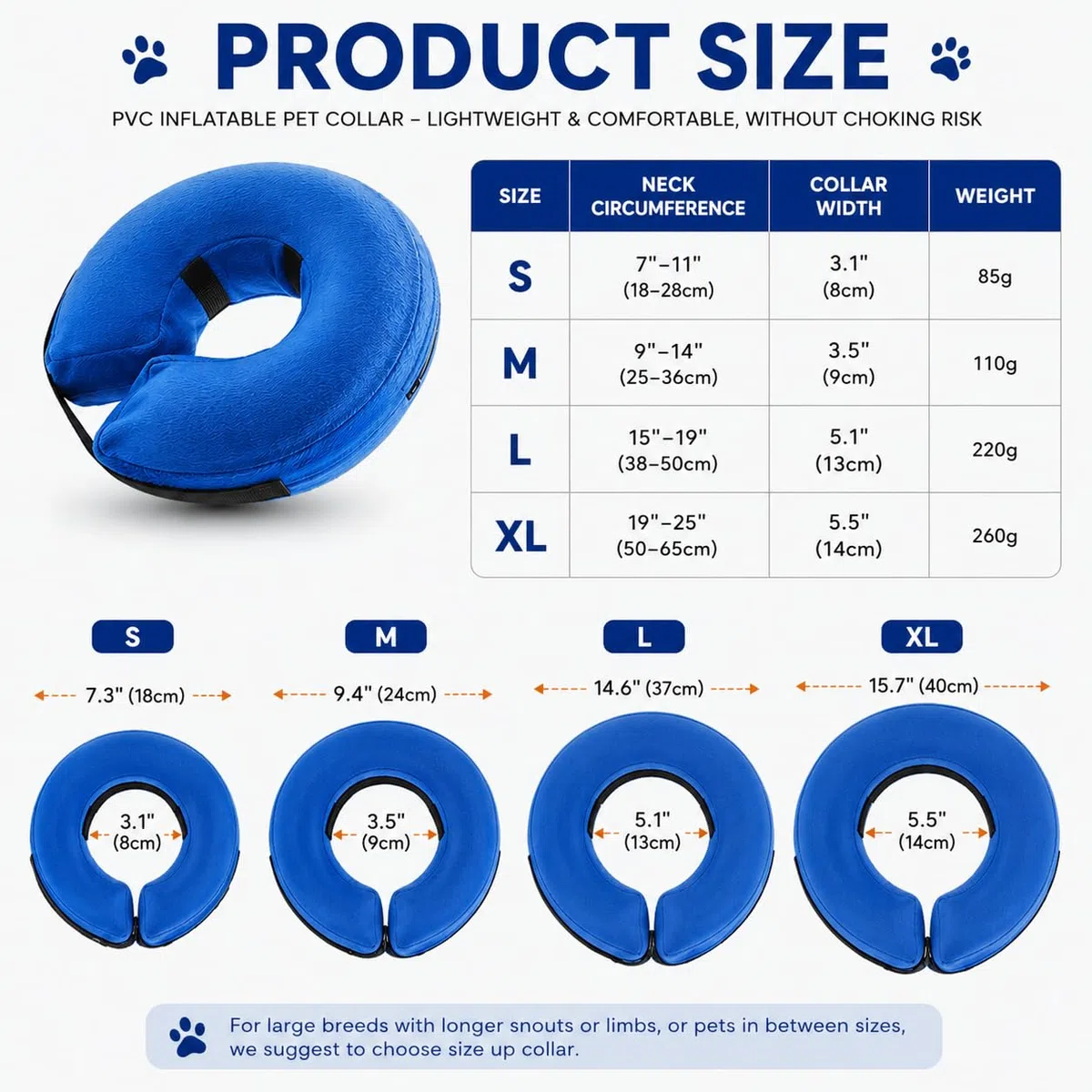 El collar inflable de cono para perros de Viondra sirve para la recuperación de perros después de una cirugía para evitar lamer mascotas (azul, M)