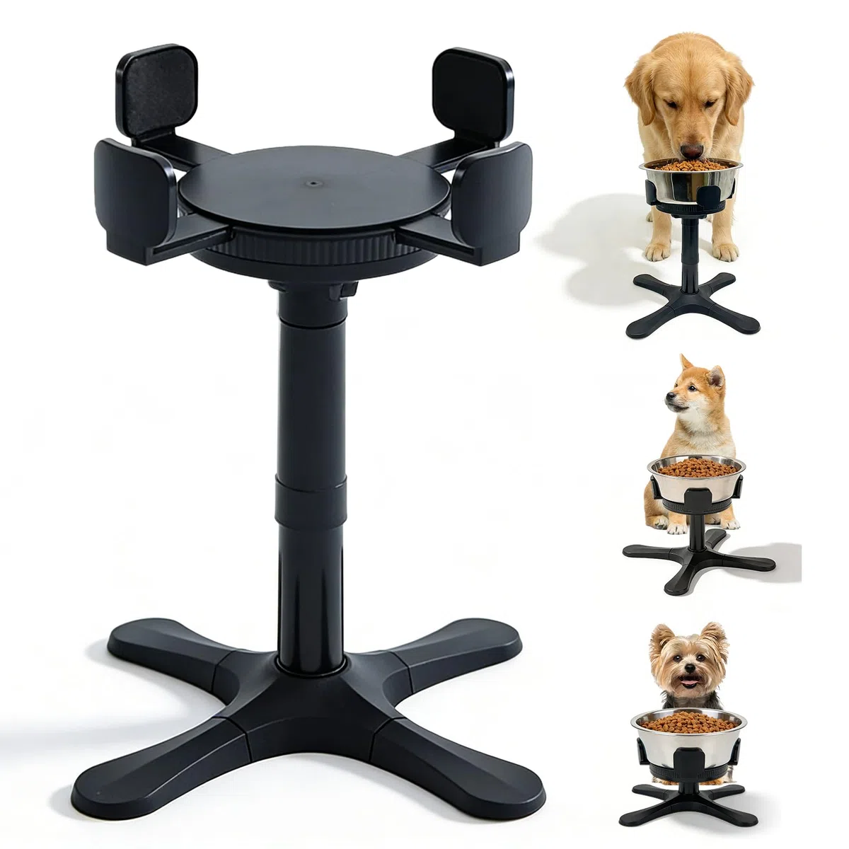 Comedero ajustable en altura: plástico ABS, gris, cuenco para perros elevado, cuenco antideslizante ajustable, comedero para perros, para alimentación de mascotas, adecuado para cuencos de 14