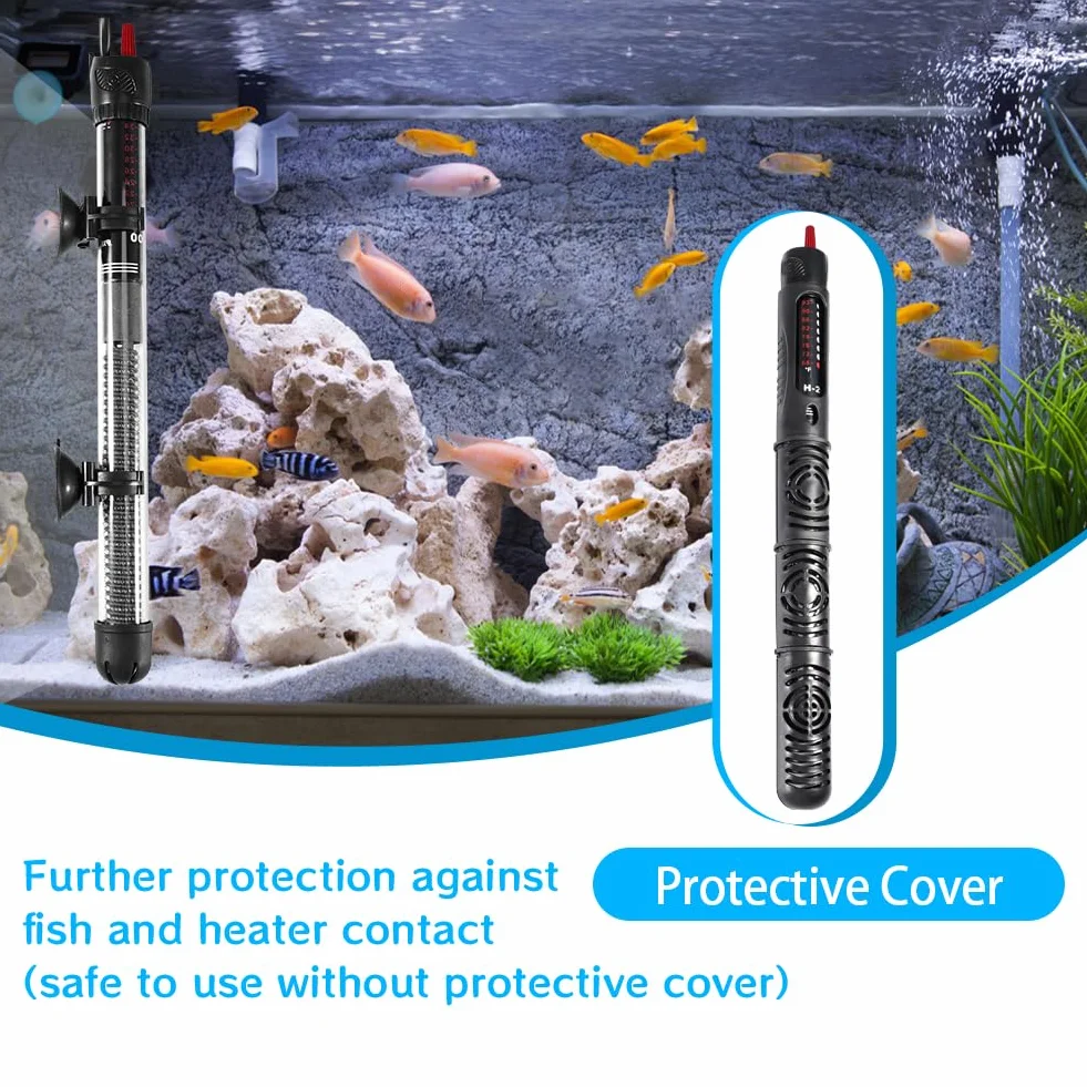 Calefacción para acuario, 200 W, 200 L, temperatura ajustable, con ventosas, calentador de acuario con 3 pegatinas termómetros