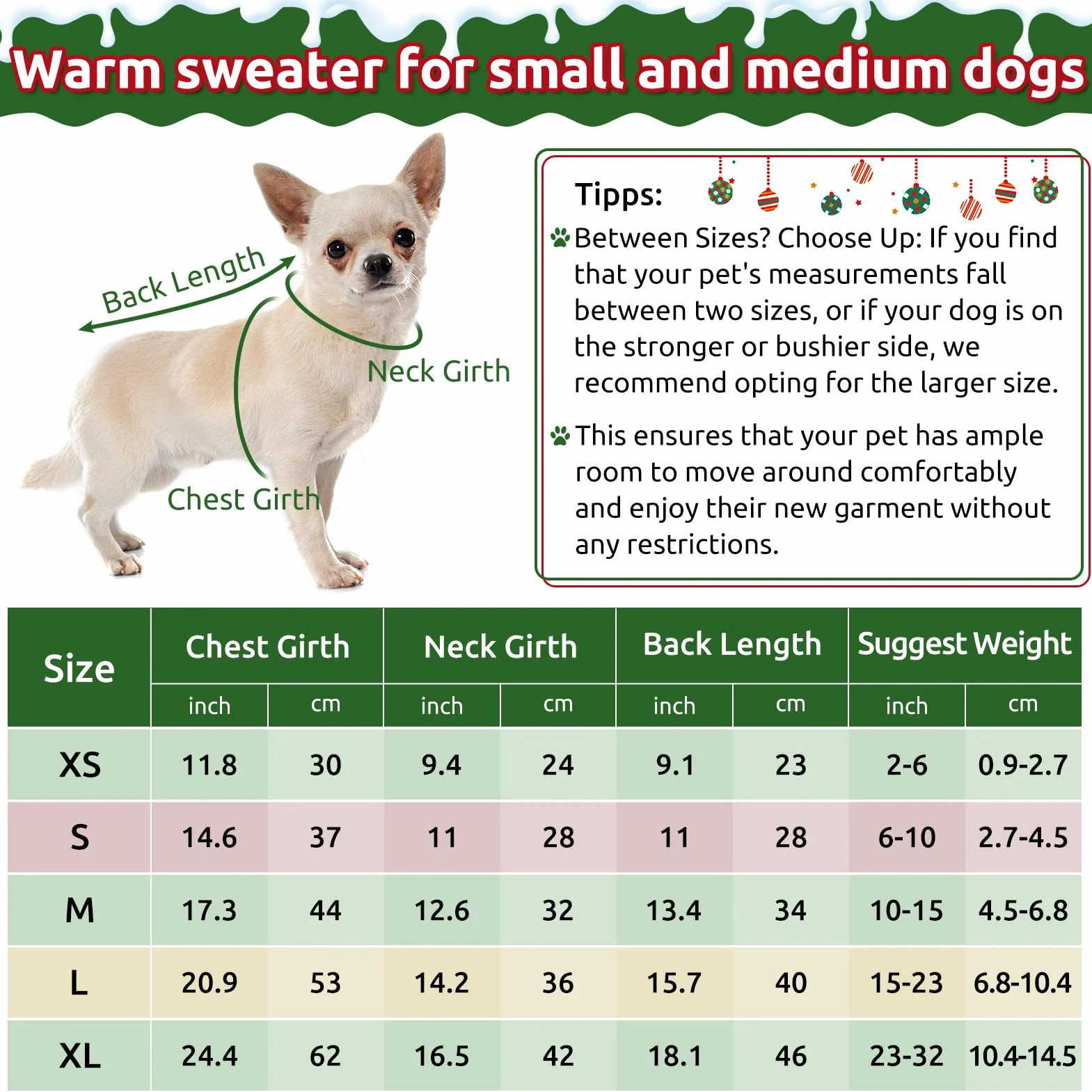 KONVINIT Jersey para Perros Navideño - Suéter de Navidad Perro Cuello Alto - Ropa Perro Invierno Cálida Tejido de Punto - Abrigos para Perros Xmas - para Mascotas Pequeñas y Medianas
