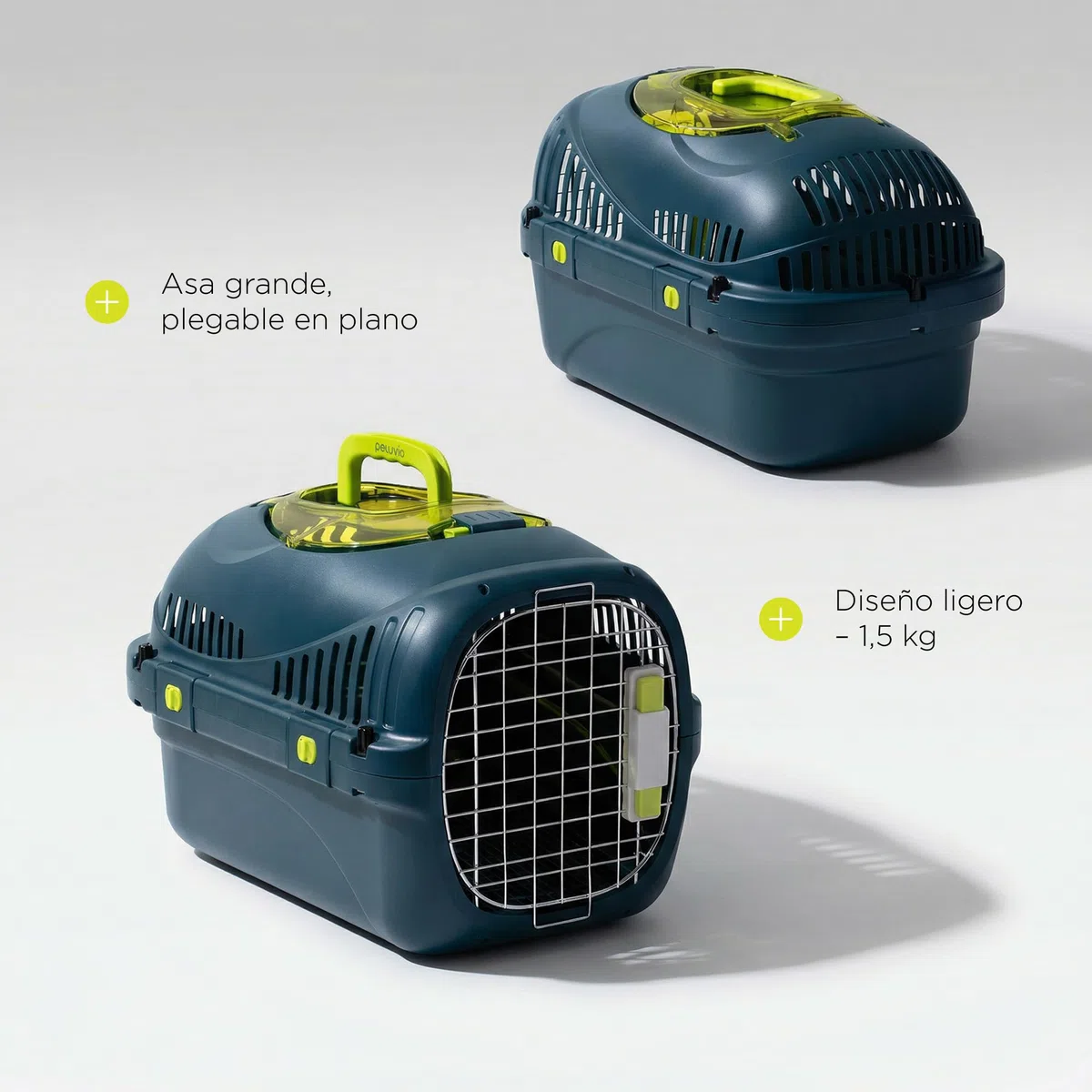 Safy Transportín para Gatos Rígido, Carcasa PP, Puerta de Metal con Doble Cierre Seguro, Ventilación 360, Asa Plegable, Rejilla para Empapador y Cuenco Colgable, para Coche y Viaje, hasta 5 kg