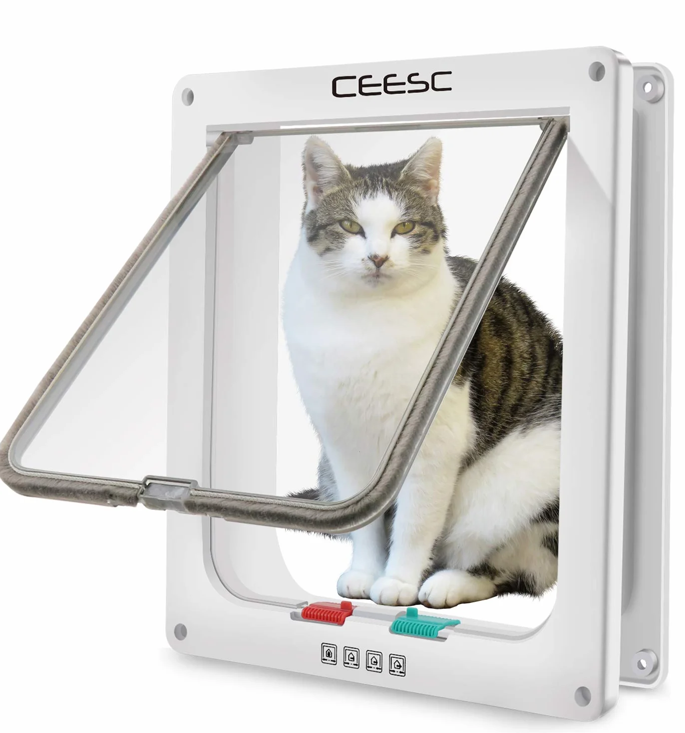 CEESC Gateras para Gatos Grandes (28 x 24,9 cm), Bloqueo de 4 Vías para Gatos y Perros Pequeños de Circunferencia <63 cm, Fácil de Instalar y Usar