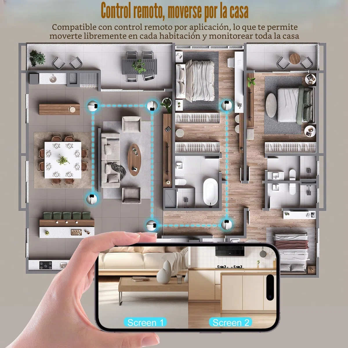 Robot Camera, 1080P Duales Cámara Robot para Mascotas con Audio 2 vías, Visión Nocturna, Reconocimiento de Movimiento, Grabación de vídeo, Control de Aplicaciones para Gatos, Perros, Bebé