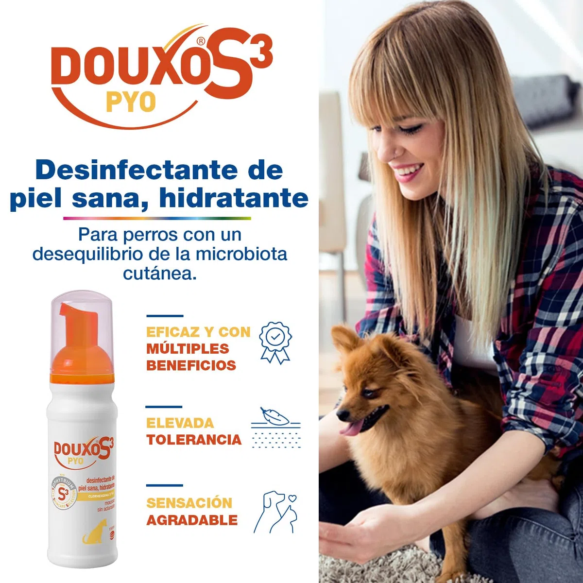 DOUXO S3 Pyo Mousse para Perros - Higiene - Desinfectante de piel sana - Hidratante - 150ml