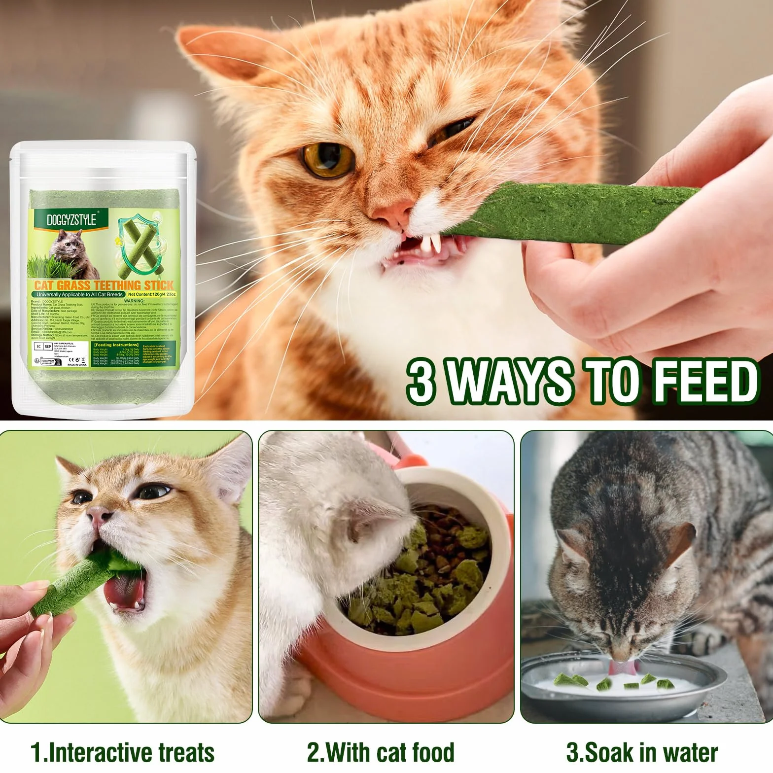 120g Cat Grass Teething Stick Hairballs, De Hierba Para Gatos Palo De Dentición Bolas De Pelo, Palitos De Masticar Para Gatos, Palitos De Juguetes De Hierba Gatera Palo De Masticar De Interior (120g)