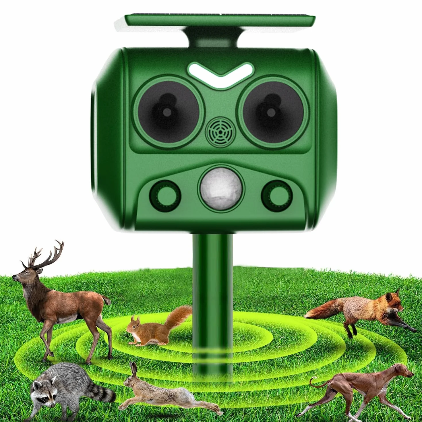 Interior y exterior, Repelente para Gatos, 2025 Nuevo Ultrasonido Solar Repeller para Palomas, Pájaros, Perros, Ratones, Zorros, Ultrasound para Animales, Bolardos para Palomas