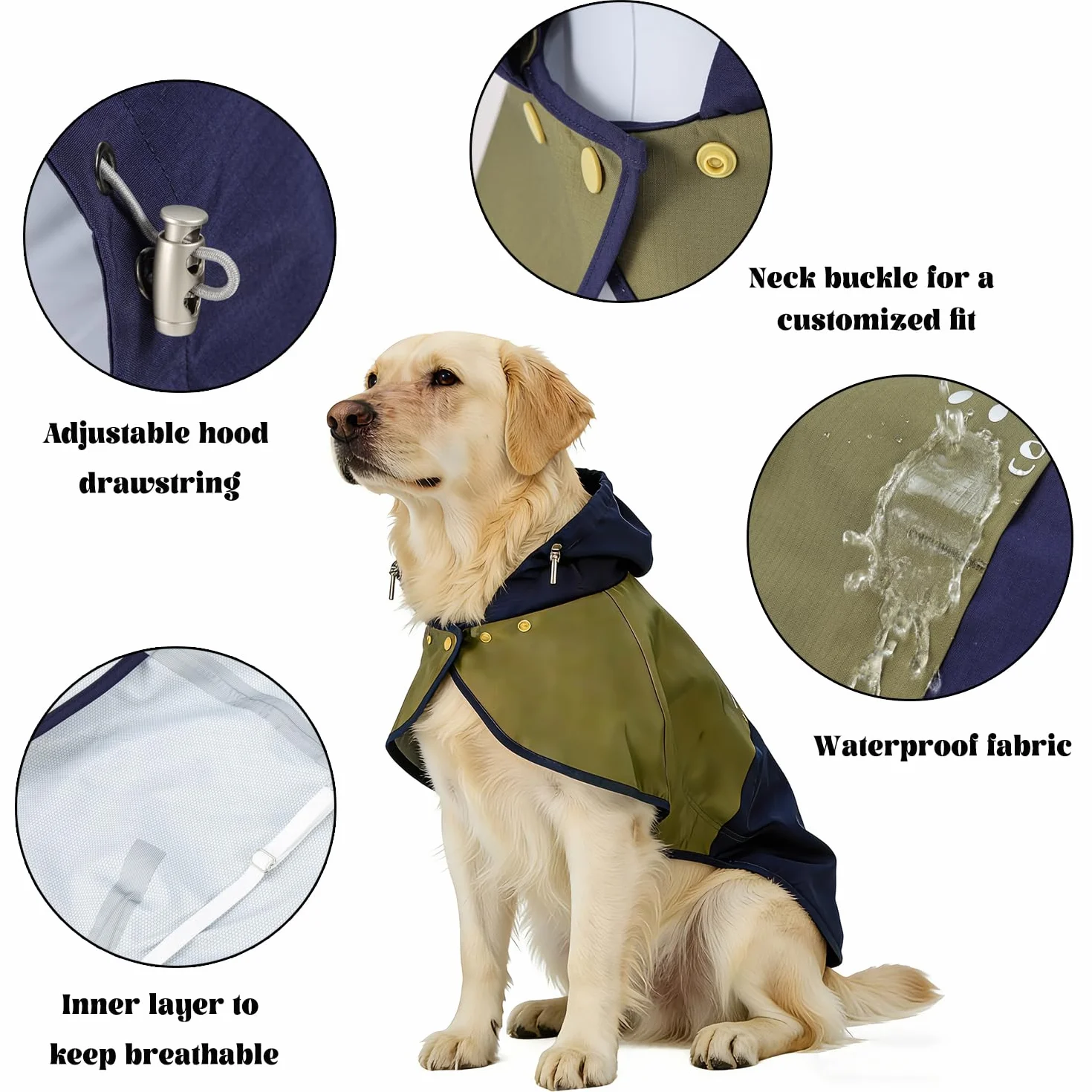 Impermeable para Perro, Chaqueta contra Lluvia con Capucha Ajustable y Tiras Elásticas - Ligero y Transpirable para Perros Pequeños, Medianos o Grandes (L)