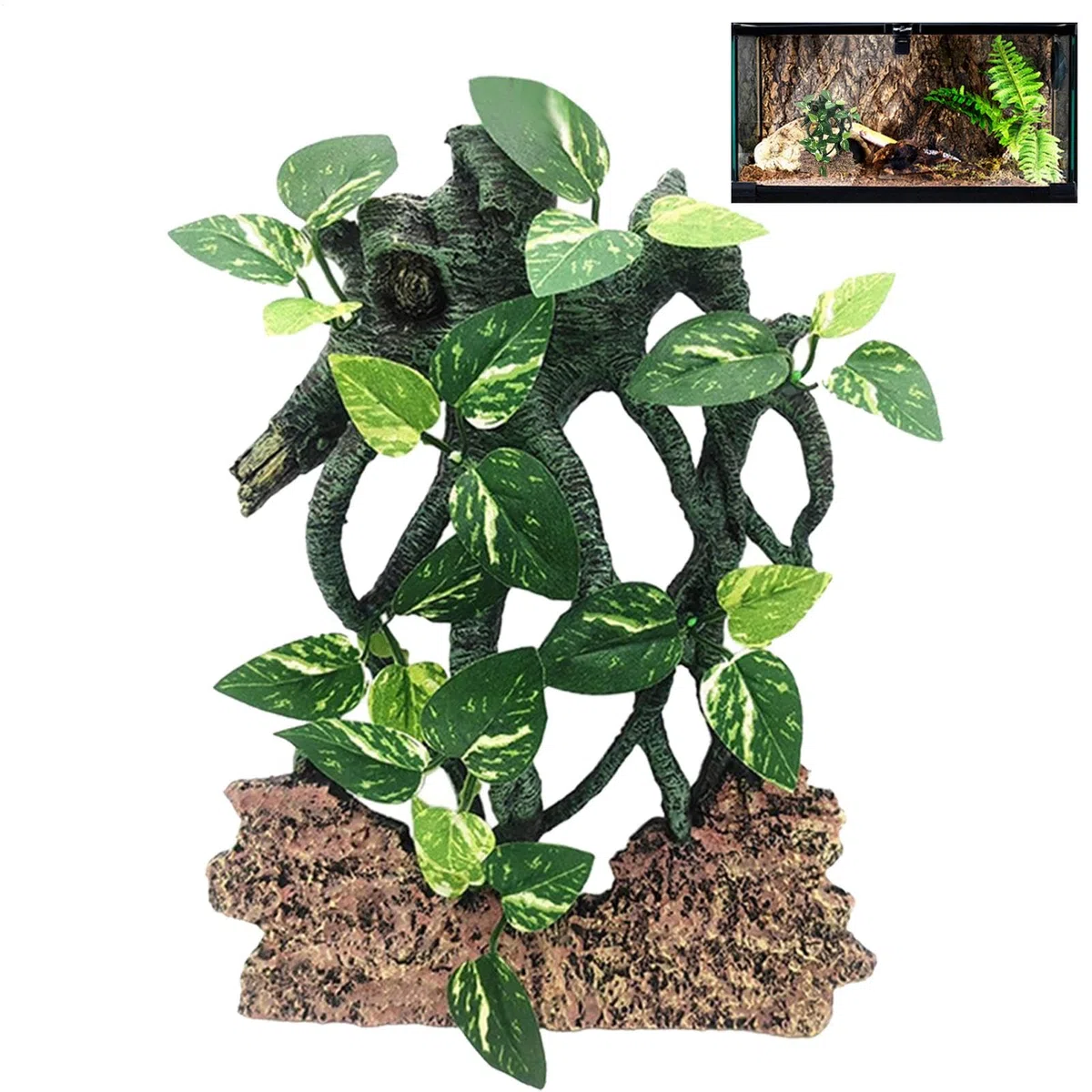 Decoración del tanque de serpientes, ramas para reptiles - Rama del árbol de succión con hojas,Decoración de la jaula de camaleón, decoración del terrario de serpiente, accesorios de tanques de lagart