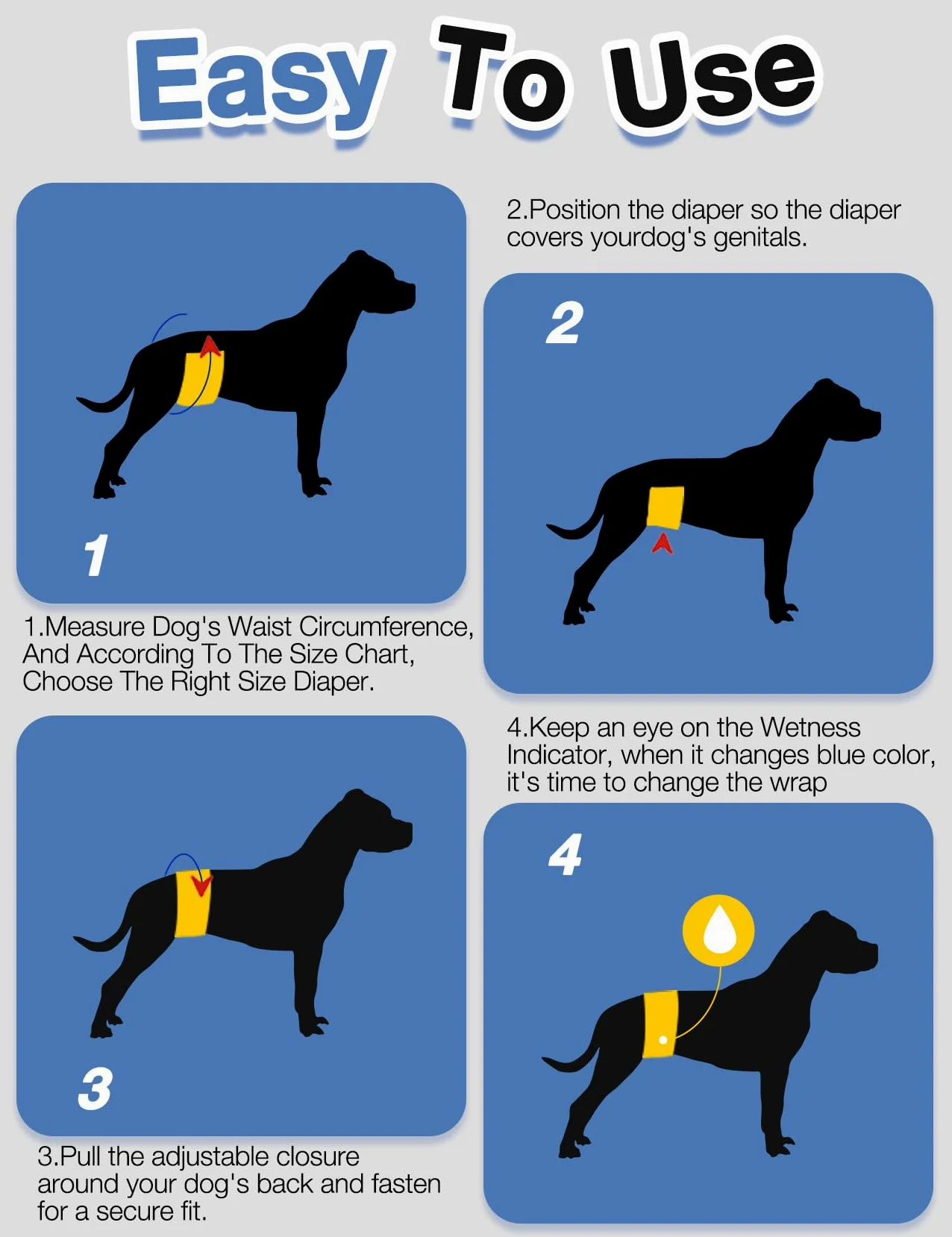 Dono pañales Perros Macho Desechables, 48 Unidades, Pañales para Perros, Super Absorbente a Prueba de Fugas, Vientre envolturas, Incontinencia, S (30-48 cm)