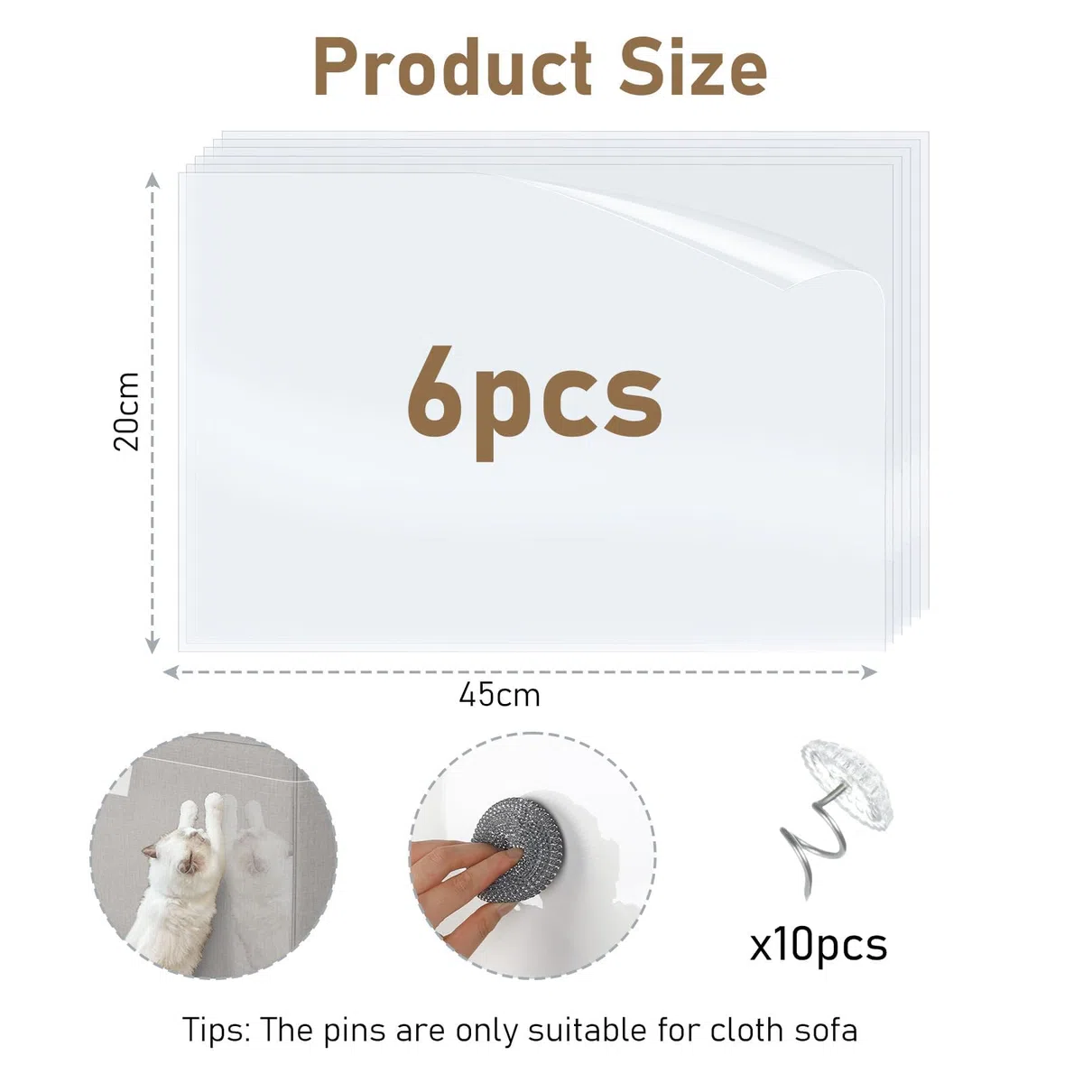 Protector para Gatos, 6PCS 20 * 45CM Protector Gatos Sofa, Transparente Antiarañazos Protectores de Sofa para Gatos con 10 Tornillos para Proteger Puerta Mesa Armario Alfombras, Sofás