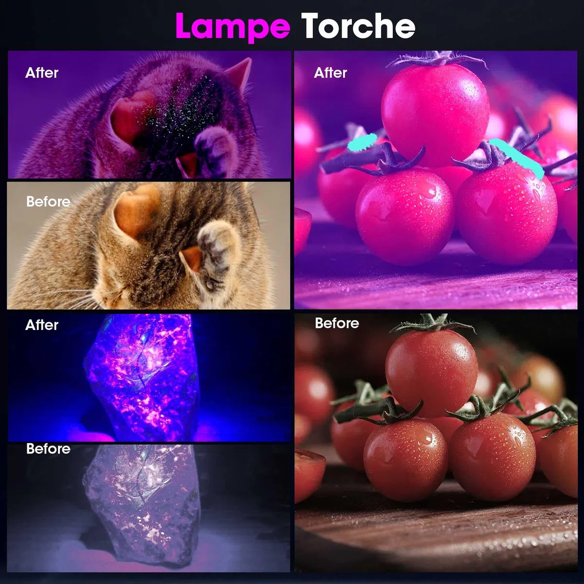Linterna UV de 20 W, 365 nm de luz negra, linterna con USB recargable, lámpara de luz UV de 7000 mAh para detección de orina de mascotas, búsqueda de ámbar, escorpión, resina, vidrio de