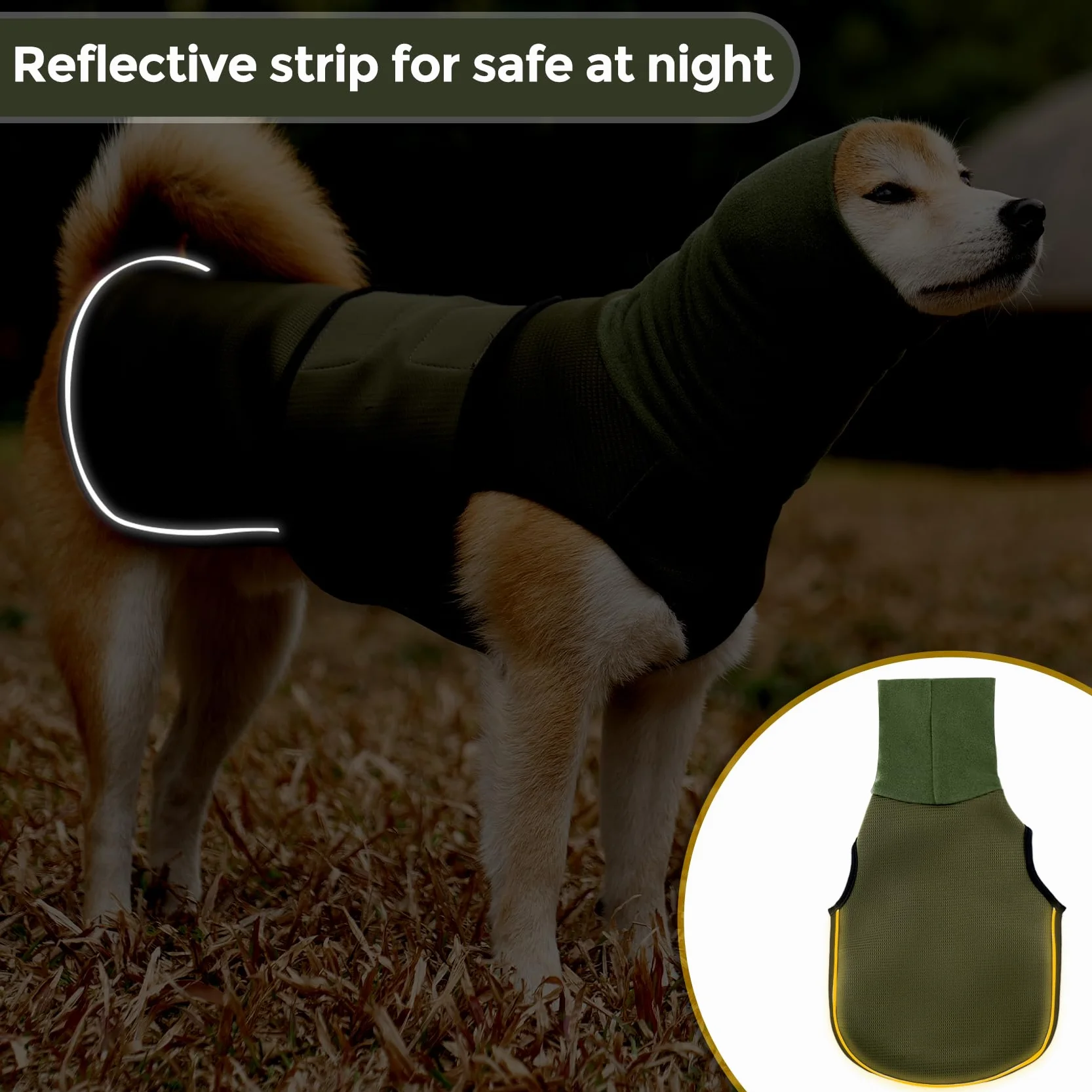 HEYWEAN Chaleco Anti-Ansiedad para Perros con Capucha Calmante y Tiras Reflectantes Abrigo Calmante para Perros Chaqueta Perro Alivio Ansiedad para Tormentas Fuegos Artificiales Viajes y Separación