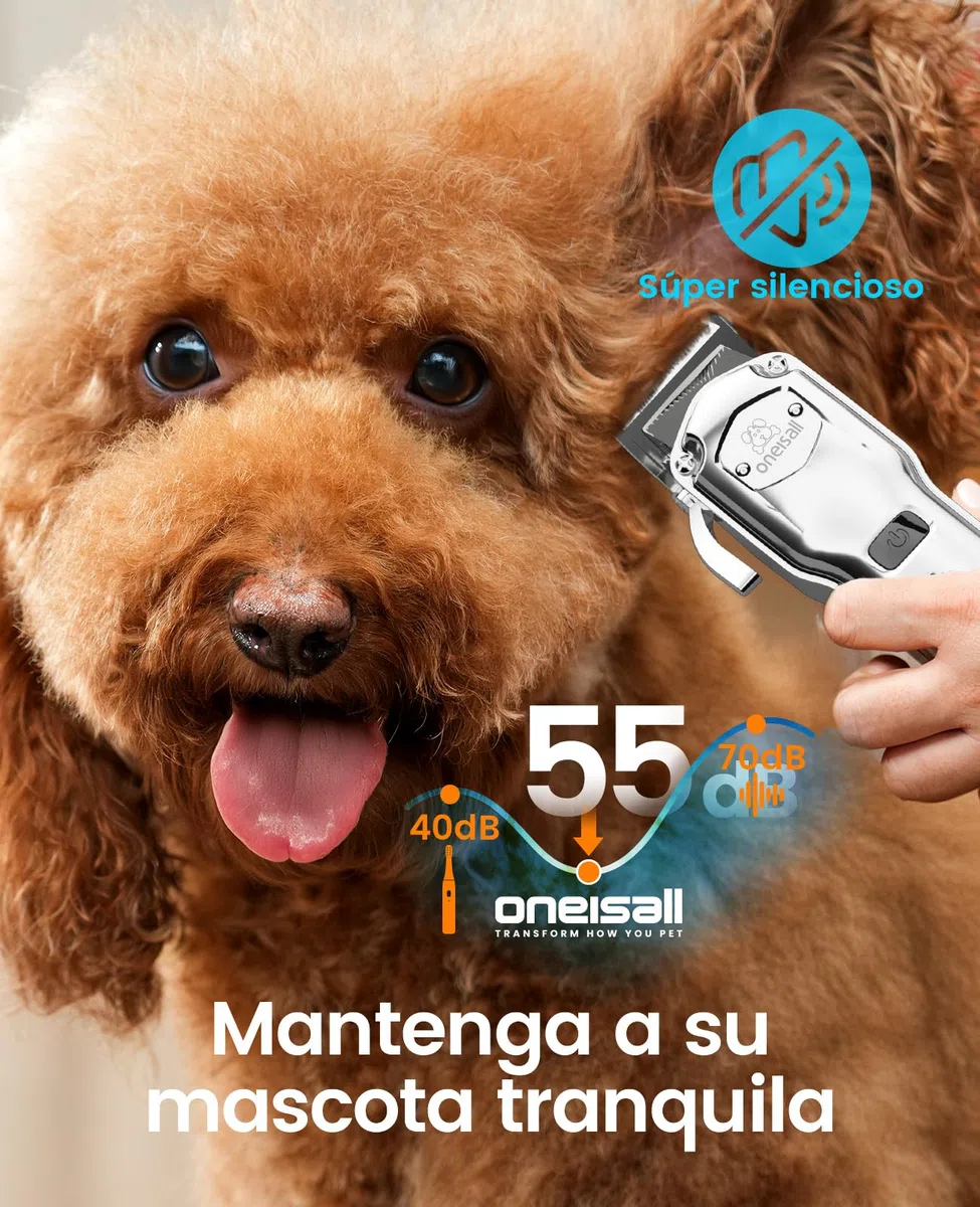 oneisall Quiet Cortapelos para Perros con Peine Guía Metálico, Profesional Cortapelos Perros y Gatos sin Cable, Alto Rendimiento Maquina pelar Perros pelo grueso, rizado, fino, largo y ondulado