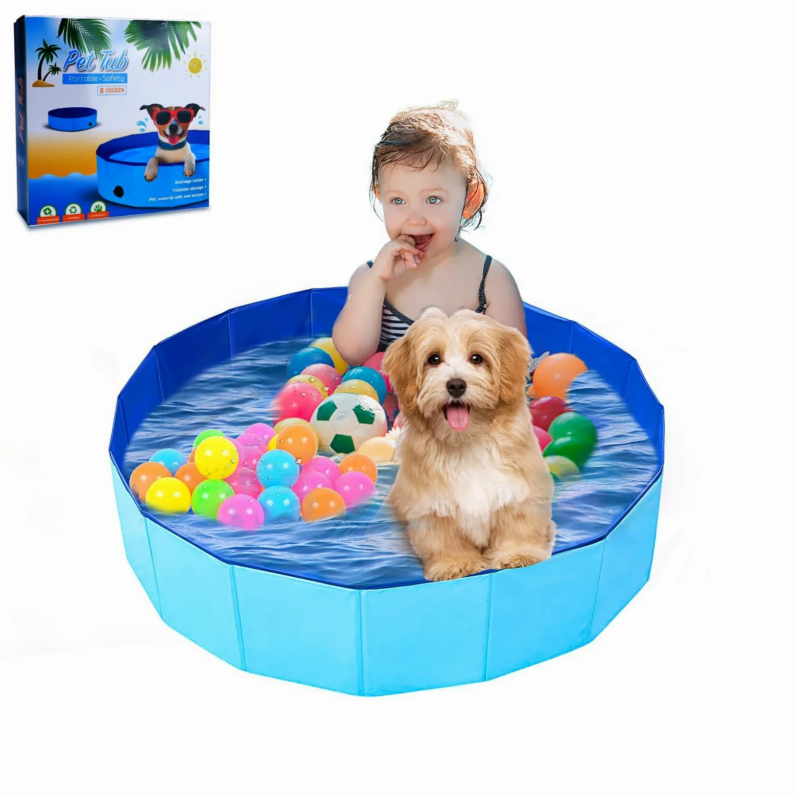 Piscina para Perros, 80 x 20 cm Plegable Piscina para Perros Pequeños, Portátil Bañera para Mascotas Gatos Niños para Interior o Exterior Segura Antideslizante (Azul)