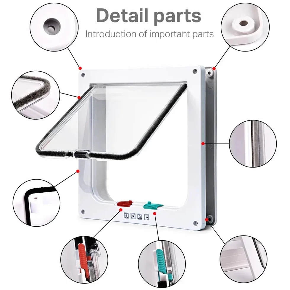 NEWFUN Puerta para Gato con Cierre magnético de 4 vías,Perros Grandes, Gatos y Mascotas, Fácil de Instalar con Marco Telescópico,Puerta para Gatos con túnel, 25 * 23.5 * 5.3cm