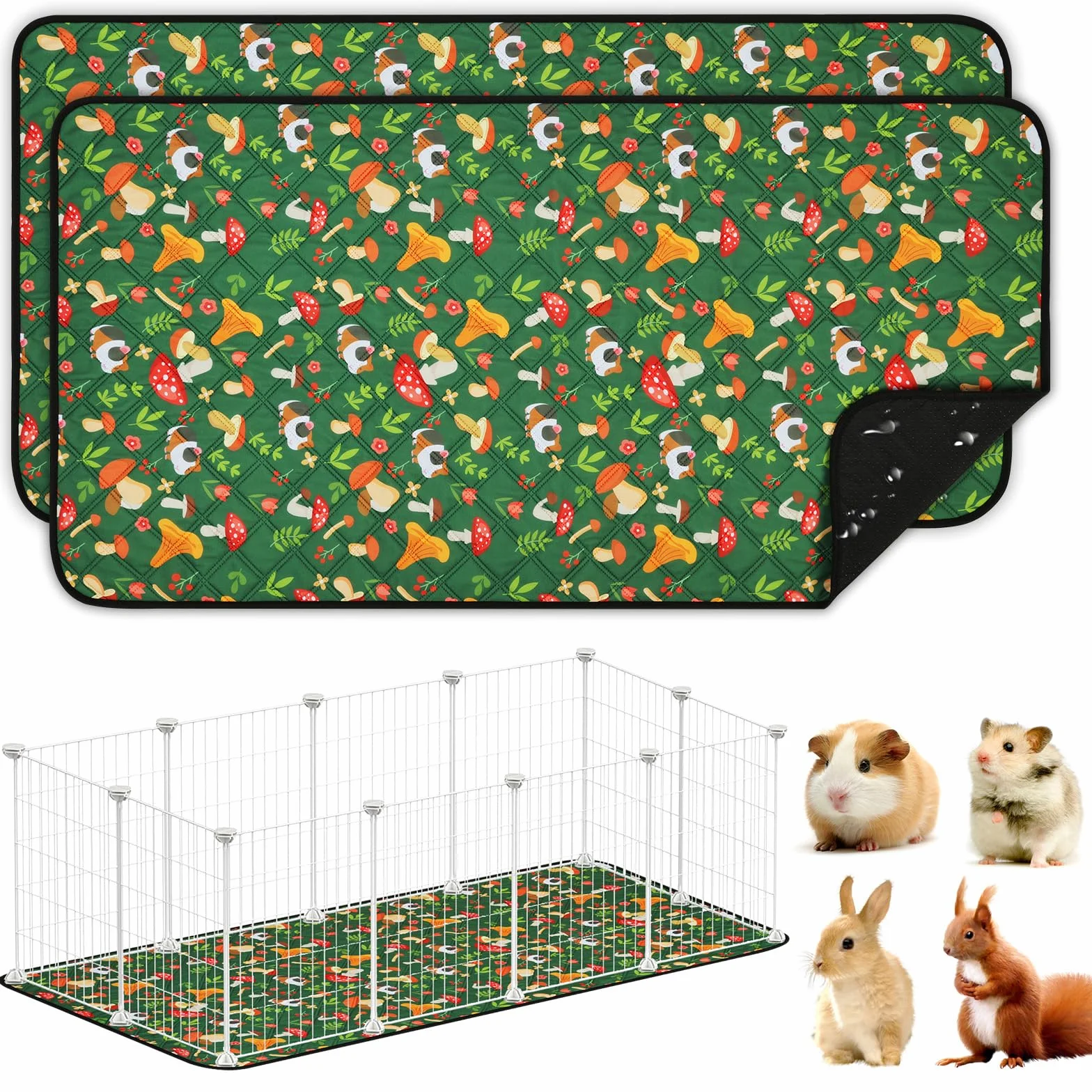 AUYAO Alfombras para Jaula de Cobayas, 2pcs 60X120cm Alfombra de Jaula Absorbente Lavable, Accesorio de Cama para Dormir, Forro de Jaula para Jugar Baño Manta Hogar Interior Sala de Estar