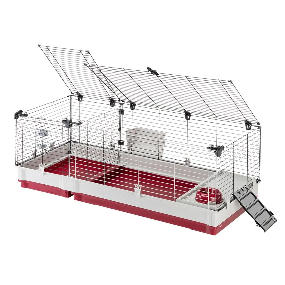 Ferplast Jaula Conejos KROLIK 140 - Espaciosa y Modular, Techo Abatible, Escalera Frontal, Clips de Seguridad - Accesorios Incluidos - Eco-Sostenible - 142 x 60 x h 50 cm