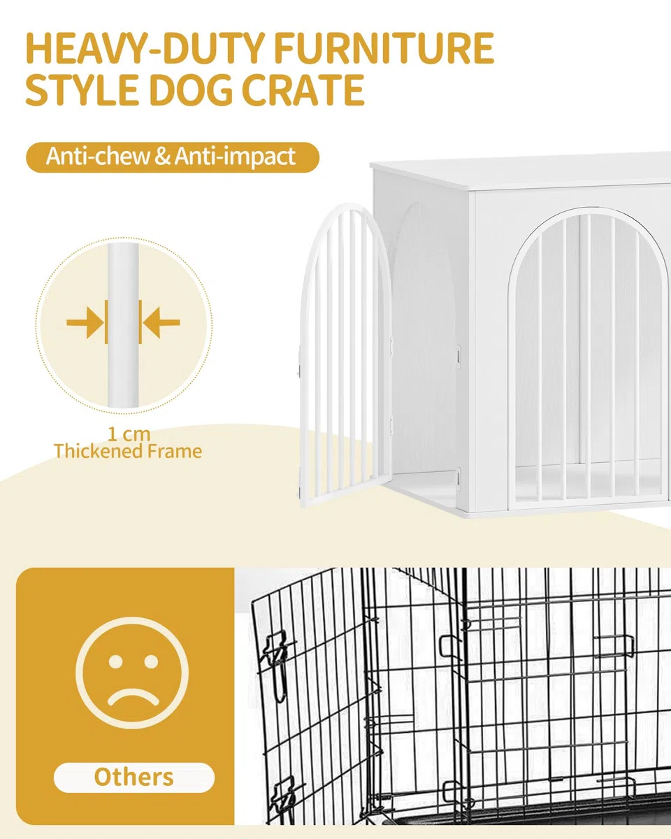 Hzuaneri 108 cm Jaula para Perros, Mesa Auxiliar, Casa Moderna para Perros, Jaula Perro Grande para Casa de Madera, Dúplex para Animales, 3 Puertas, Puerta Arqueada, 64 x 108 x 76 cm, Blanco