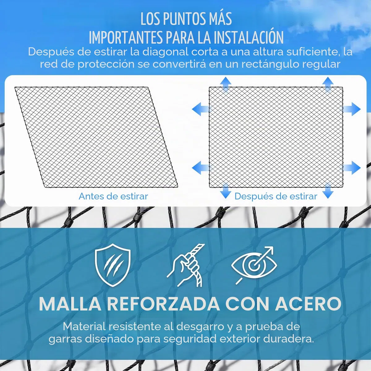 Red para Gatos de Balcón 3x2 m, Red de Seguridad para Gatos Reforzada con Alambre sin Taladrar, Red Protectora Negra para Balcón y Ventana, Resistente a Mordidas y Desgarros