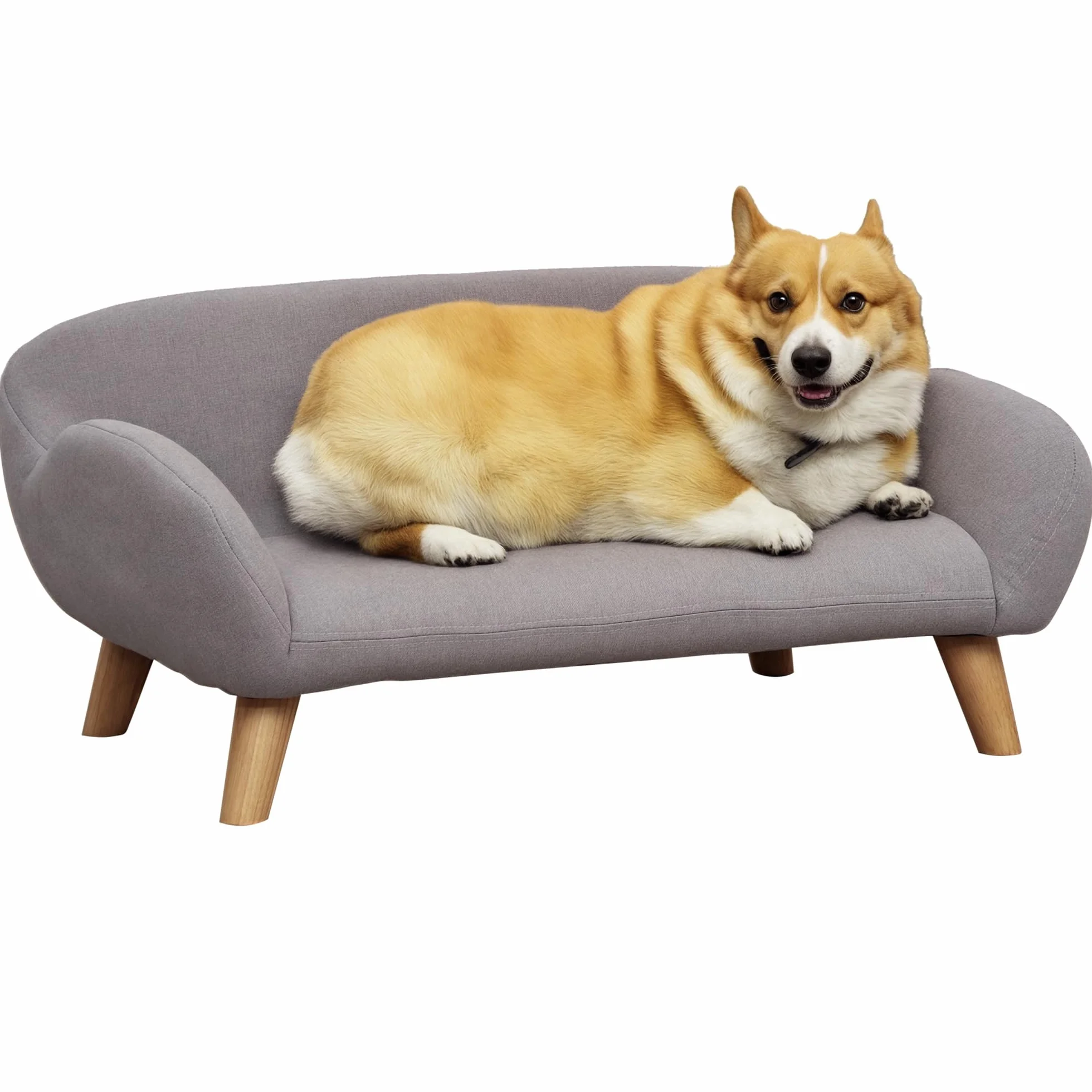 PawHut Sofá para Perros Sofá para Mascotas de Estilo escandinavo con Patas cónicas de Madera tapizado en Tela 72 x 44 x 31 cm - Gris