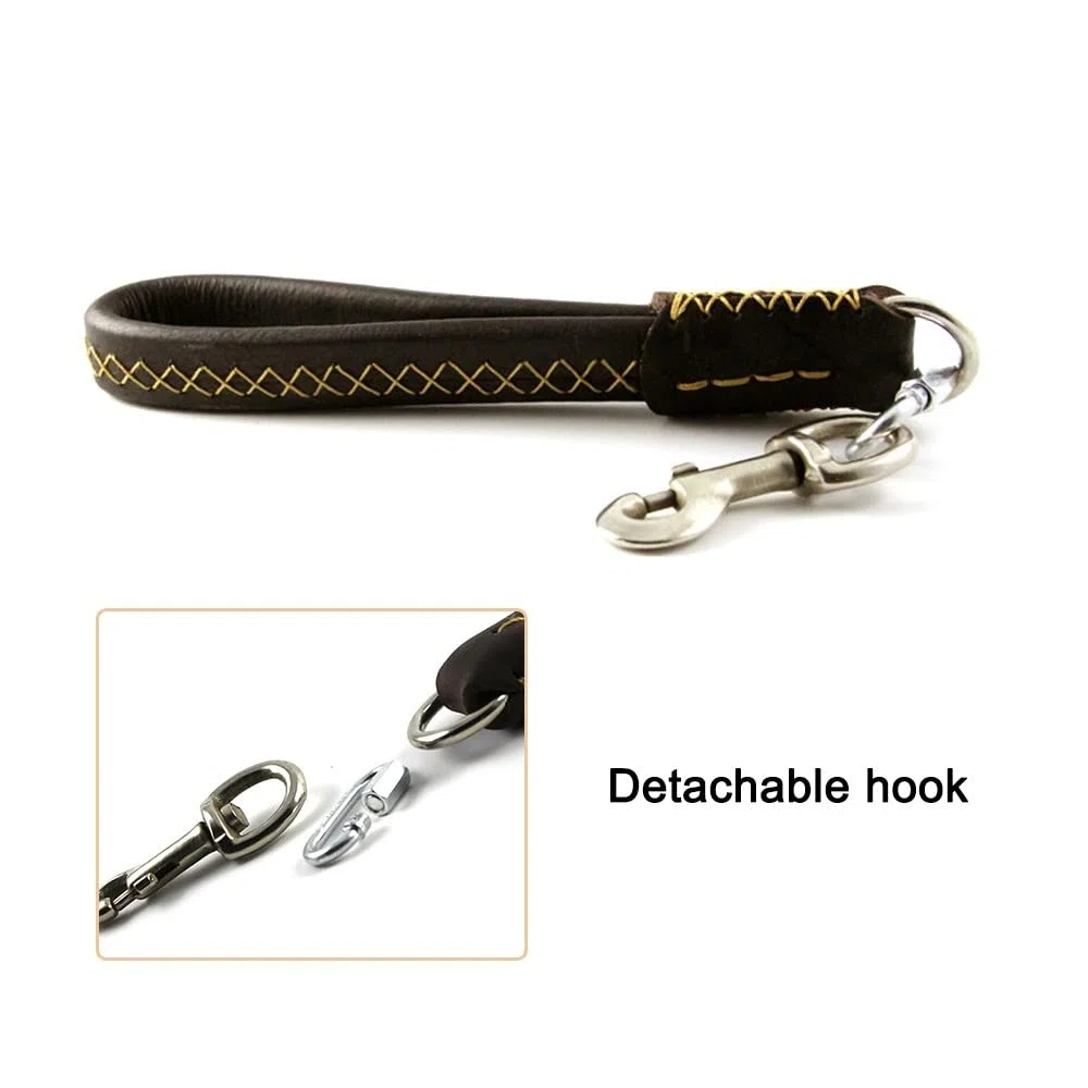 Correa corta para perro, correa de entrenamiento de cuero con asa acolchada y clip de mosquetón para perros medianos y grandes (35 cm de largo y 2 cm de ancho)