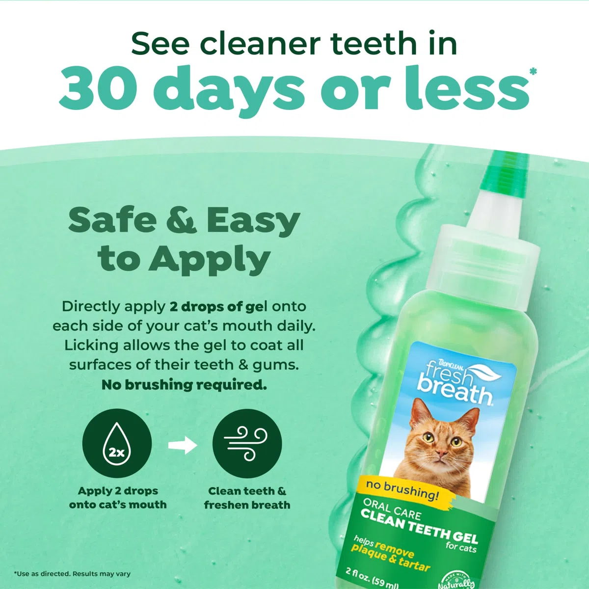 Tropiclean Fresh Breath by Gel de Cuidado Bucal para Gatos - Sin Cepillado - Ayuda a Eliminar la Placa y el Sarro - Original - 59 ml