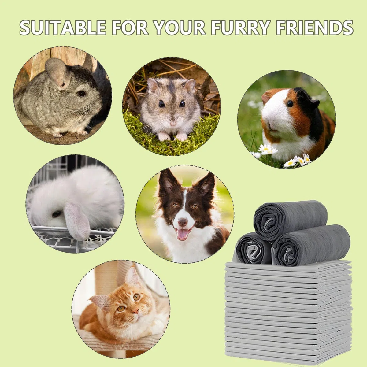 Almohadillas para Pipi de Conejos, Forros Desechables para Jaulas, 60 Piezas Almohadillas Higiénicas Absorbentes para Cobayas Cachorros Chinchillas Hamsters Hurones Erizos Gatos (60x45cm)