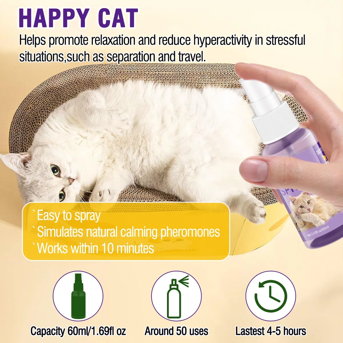 Cat Calming Pheromone Diffuser And Spray,Juego De Difusor De Feromonas Para Gatos,Spray Calmante Para Gatos,Alivia El Estrés Por Ansiedad,Reduce Las Peleas Y Los Arañazos (1 Recarga+1 Spray)
