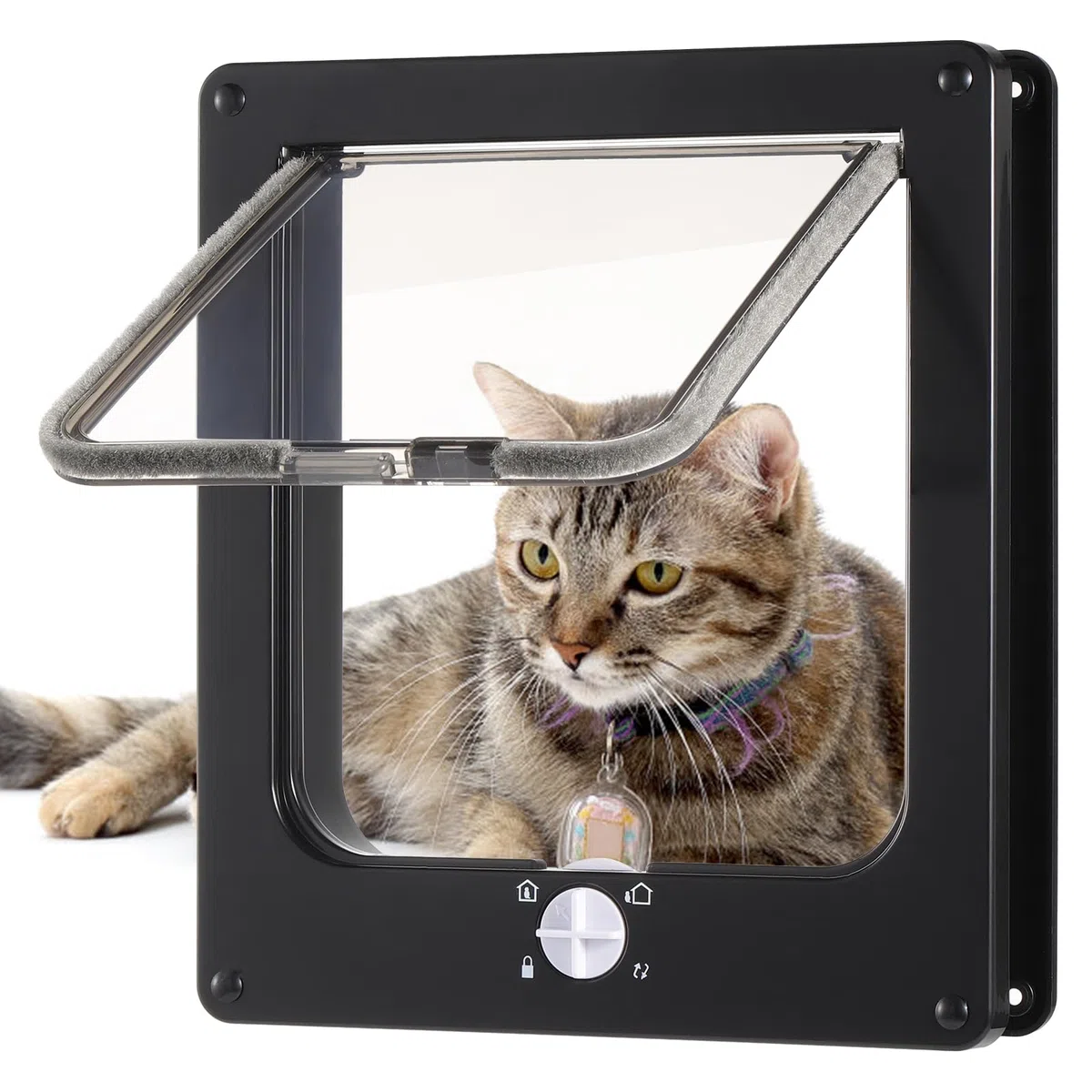 Roxanex Puerta grande para gatos, solapa grande de 19,5 cm x 18 cm, fácil de instalar, bloqueo de 4 vías con imán, puerta de seguridad para mascotas, solapa para gatos resistente a la intemperie para