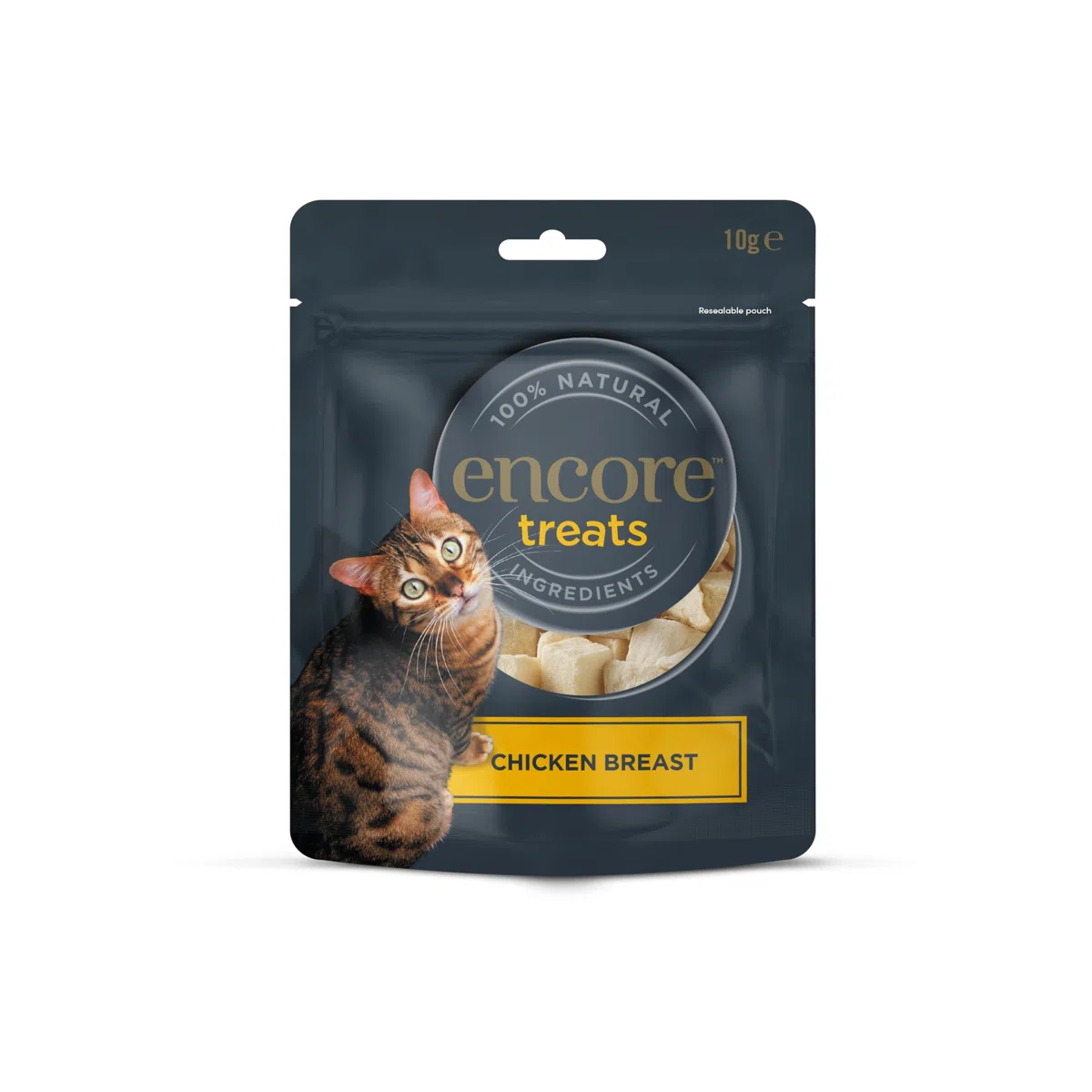 Encore Premios para Gatos 100% Naturales de Pechuga de Pollo, Congelados al Vacío, Snacks Saludables para Gatos Sin Granos para Recompensas y Entrenamiento - Paquete de 12 Bolsitas de 10 g