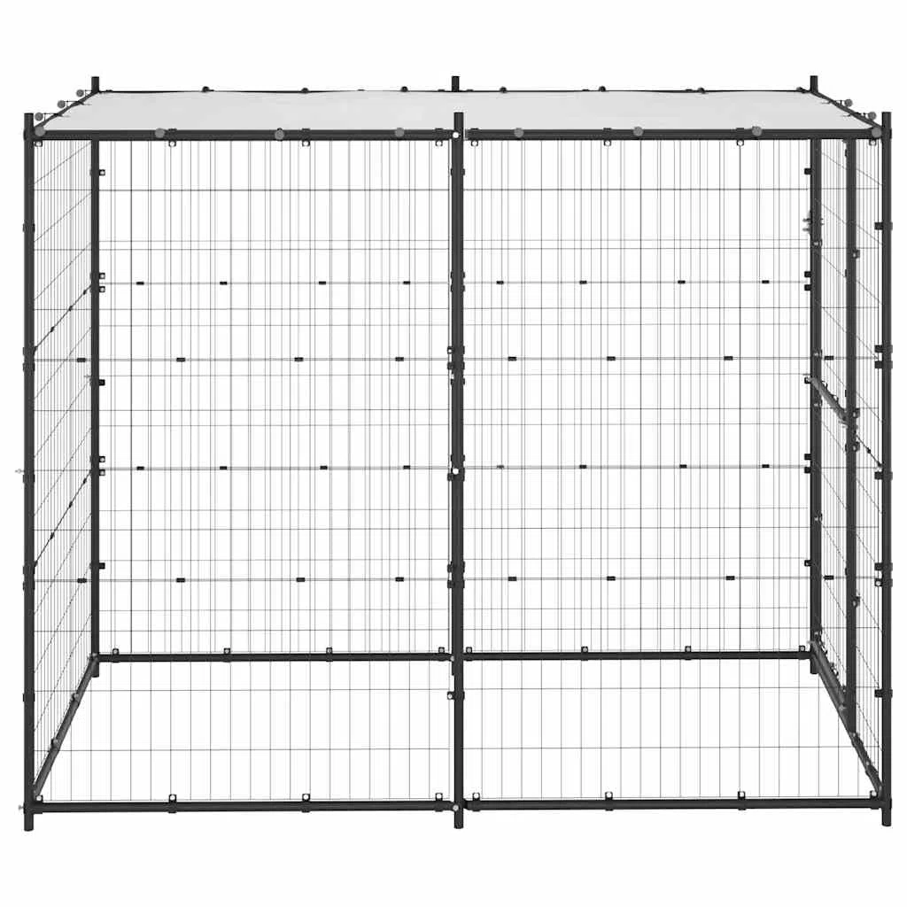 vidaXL Perrera para perros al aire libre, jaula para mascotas con puerta y techo, casa de parque para perros, valla de metal resistente para exteriores, para patio, acero